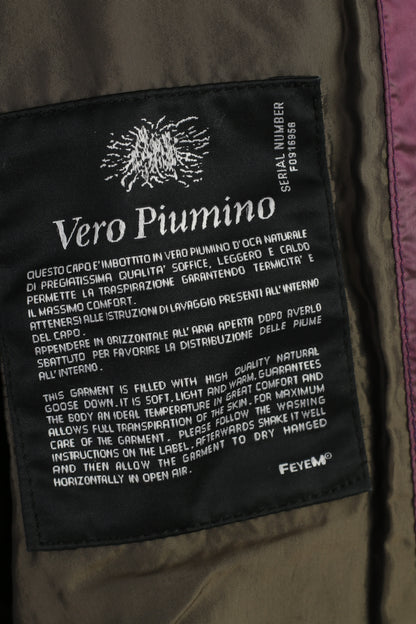 Feyem Veste pour femme en nylon brillant violet rembourré longue fabriquée en Italie avec col à fermeture éclair et bas à boutons-pression