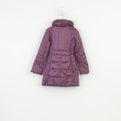 Feyem Veste pour femme en nylon brillant violet rembourré longue fabriquée en Italie avec col à fermeture éclair et bas à boutons-pression