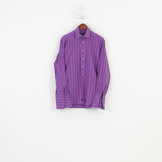 Ted Baker Endurance Men 16 40.5  Casual Shirt Purple Cotton Striped  Cufflinks Collar Top