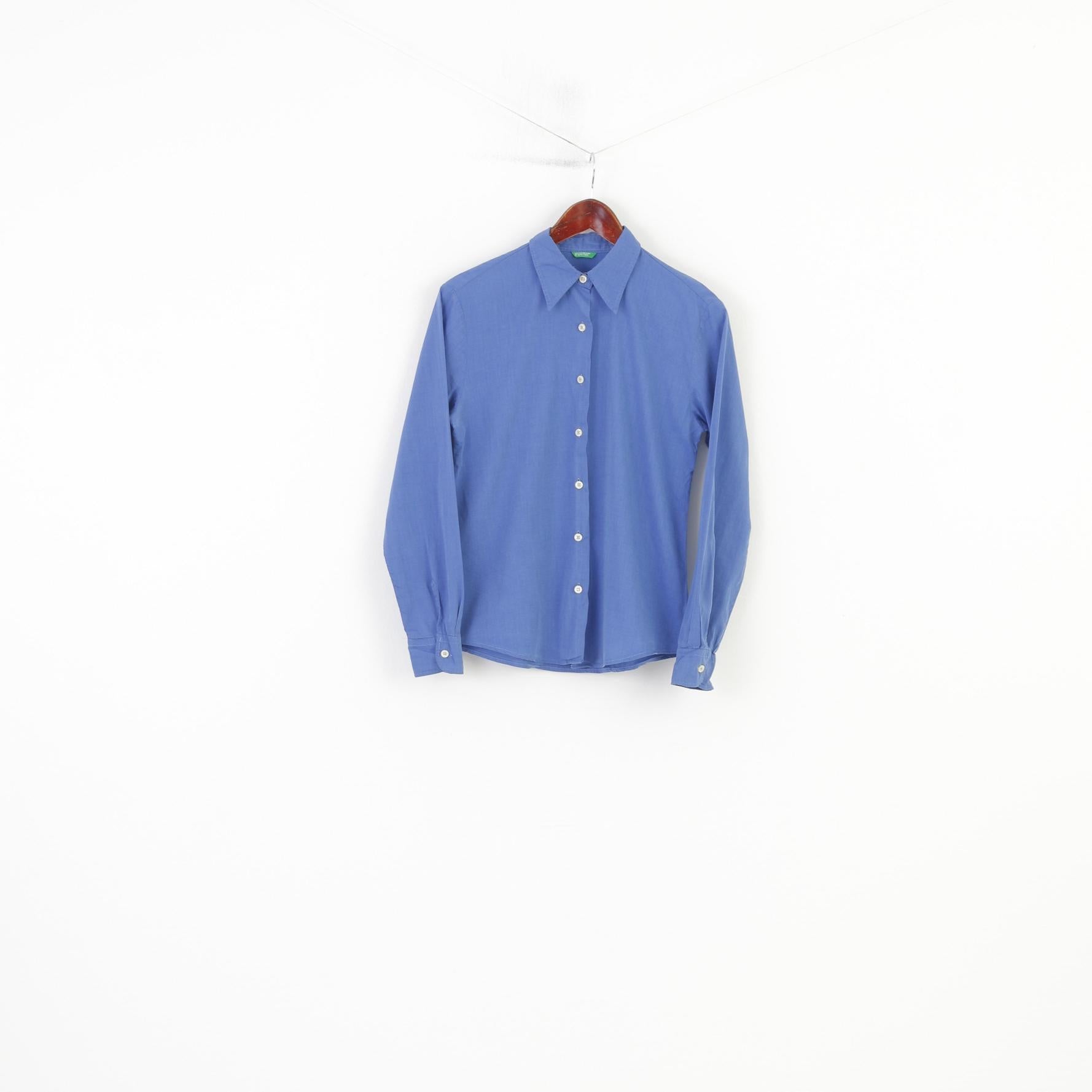 United Colors Of Benetton Women S Casual Shirt Blue Cotton Long Sleeve Colar Classic Top