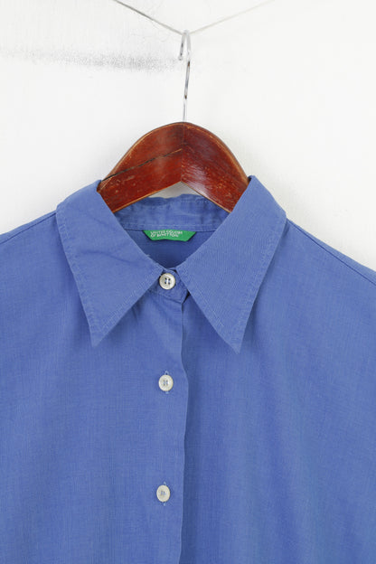 United Colors Of Benetton Camicia Casual da Donna Blu Cotone Manica Lunga Colar Top Classico