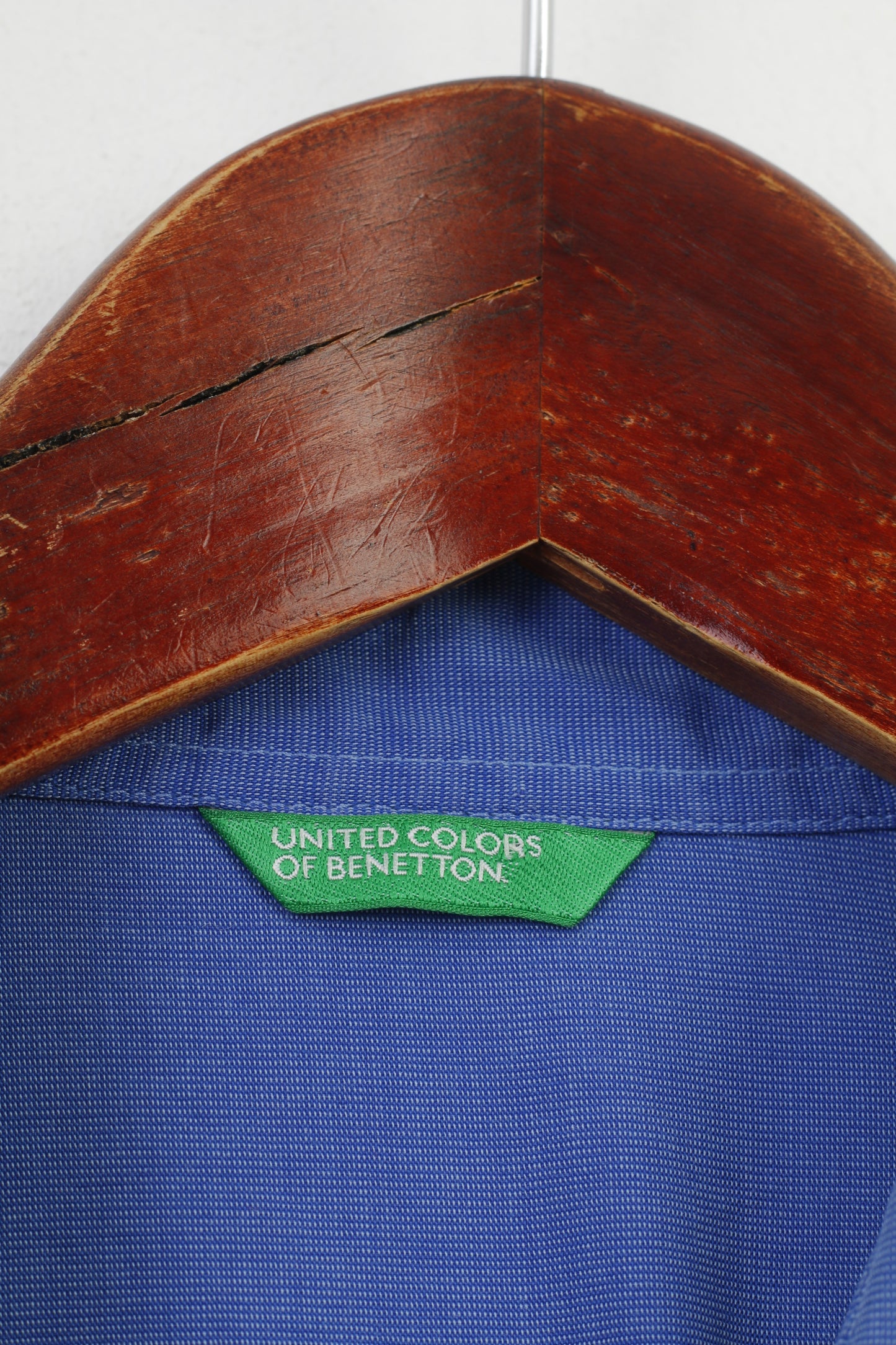 United Colors Of Benetton Camicia Casual da Donna Blu Cotone Manica Lunga Colar Top Classico