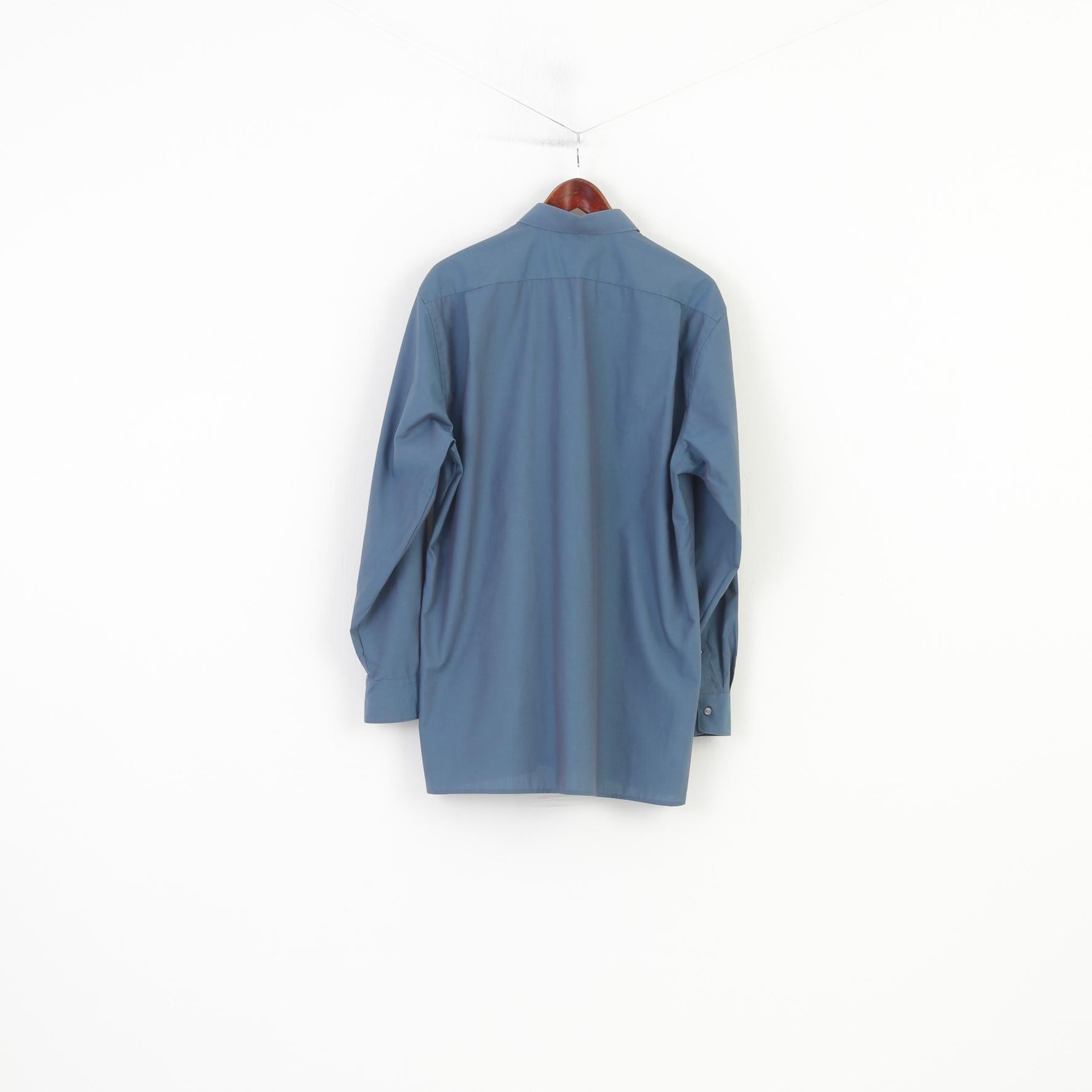 Olymp Luxor Men 17 43 2XL Casual Shirt Slim Line  Turquoise Long Sleeve Cotton Vintage Top