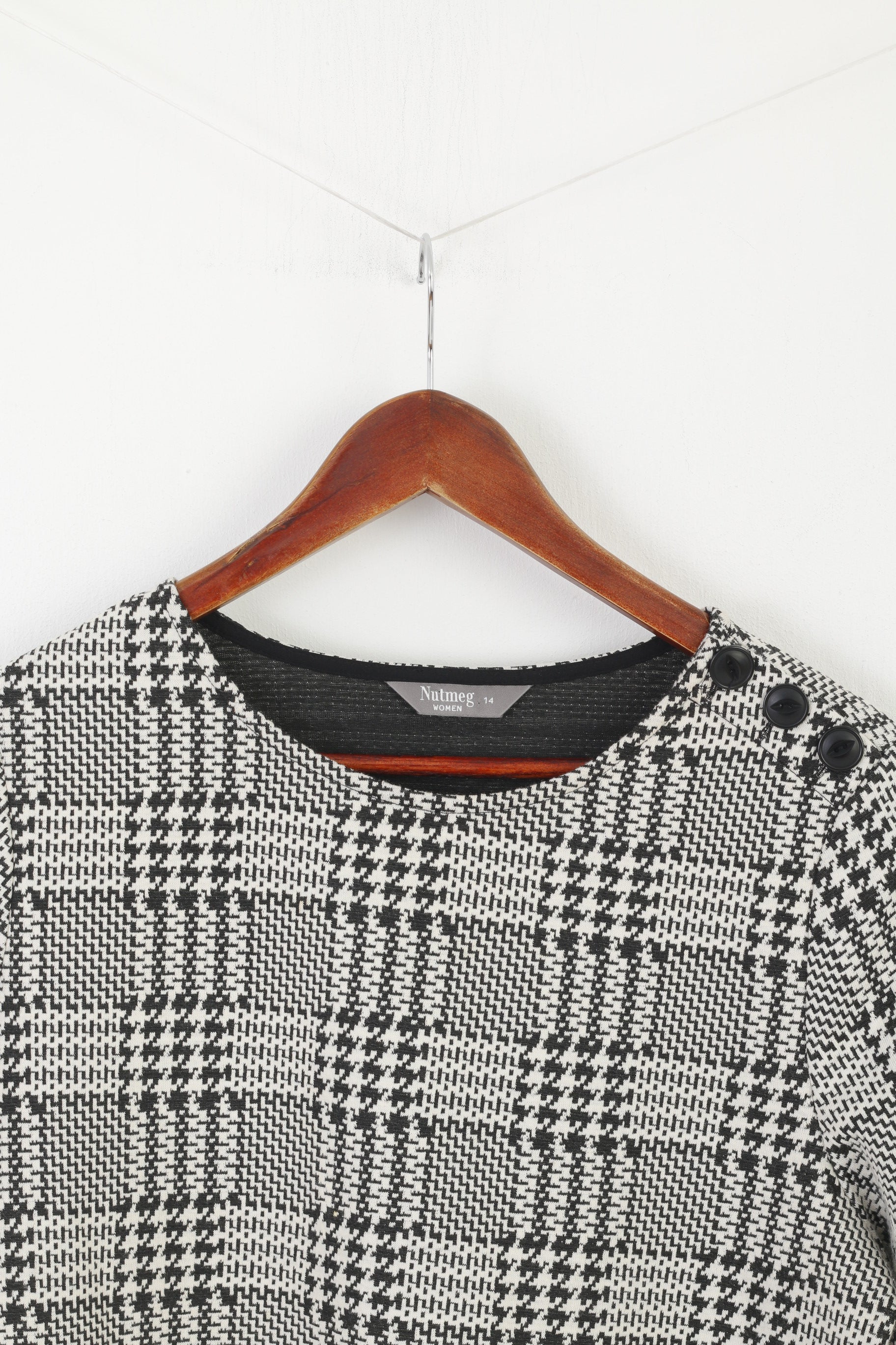 Nutmeg Women 14 M Dress Black White Cotton hHoundstooth Vintage Stretch Retro