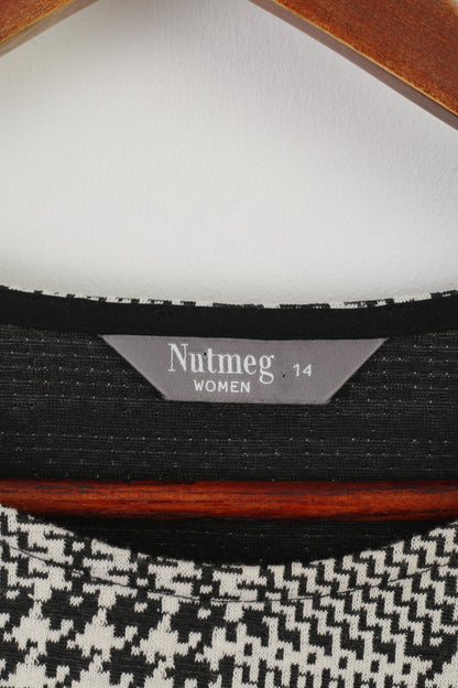 Nutmeg Women 14 M Dress Black White Cotton hHoundstooth Vintage Stretch Retro