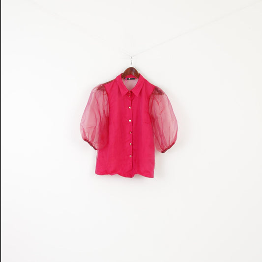 New By Very Pink Women 10 S Shirt Pink Transparent Material Retro Style Top