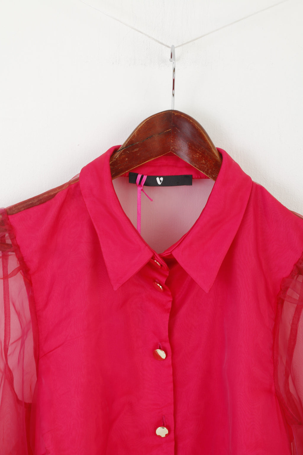 Novità di Very Pink Camicia da donna 10 S Top in materiale rosa trasparente stile retrò