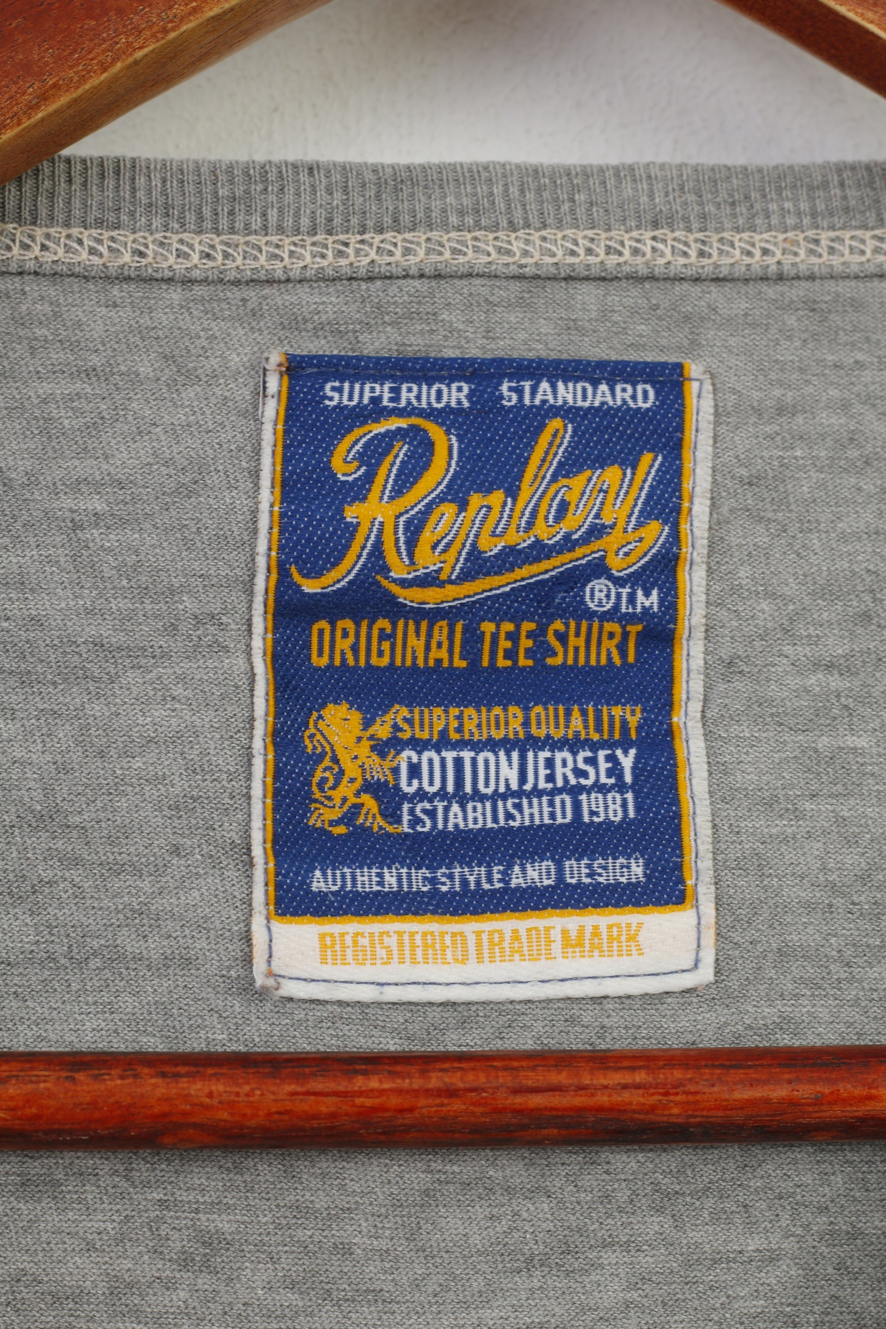 Replay Men XL Shirt Long Sleeve Cotton Grey Logo Casual Fit Sportswear Top