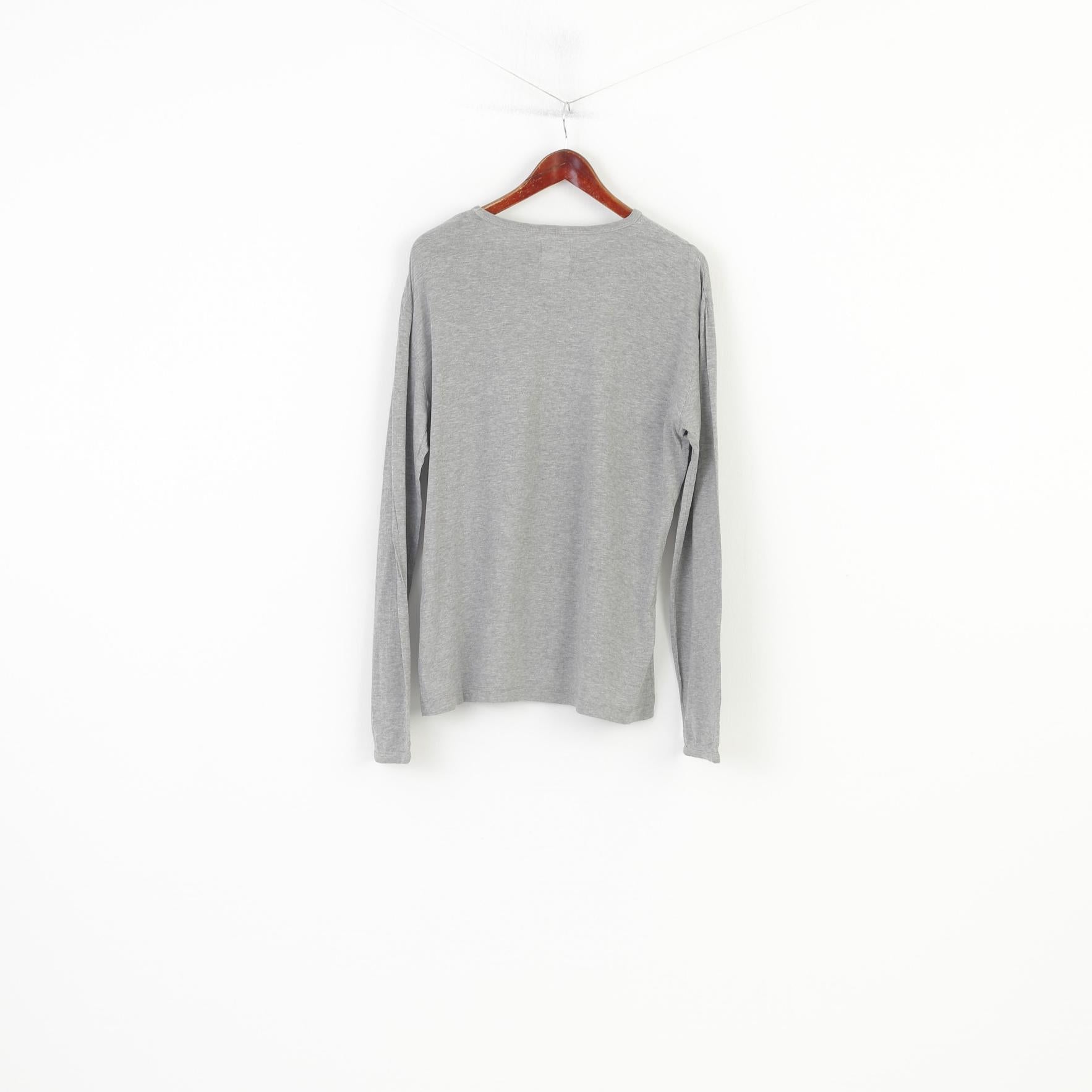 Replay Men XL Shirt Long Sleeve Cotton Grey Logo Casual Fit Sportswear Top