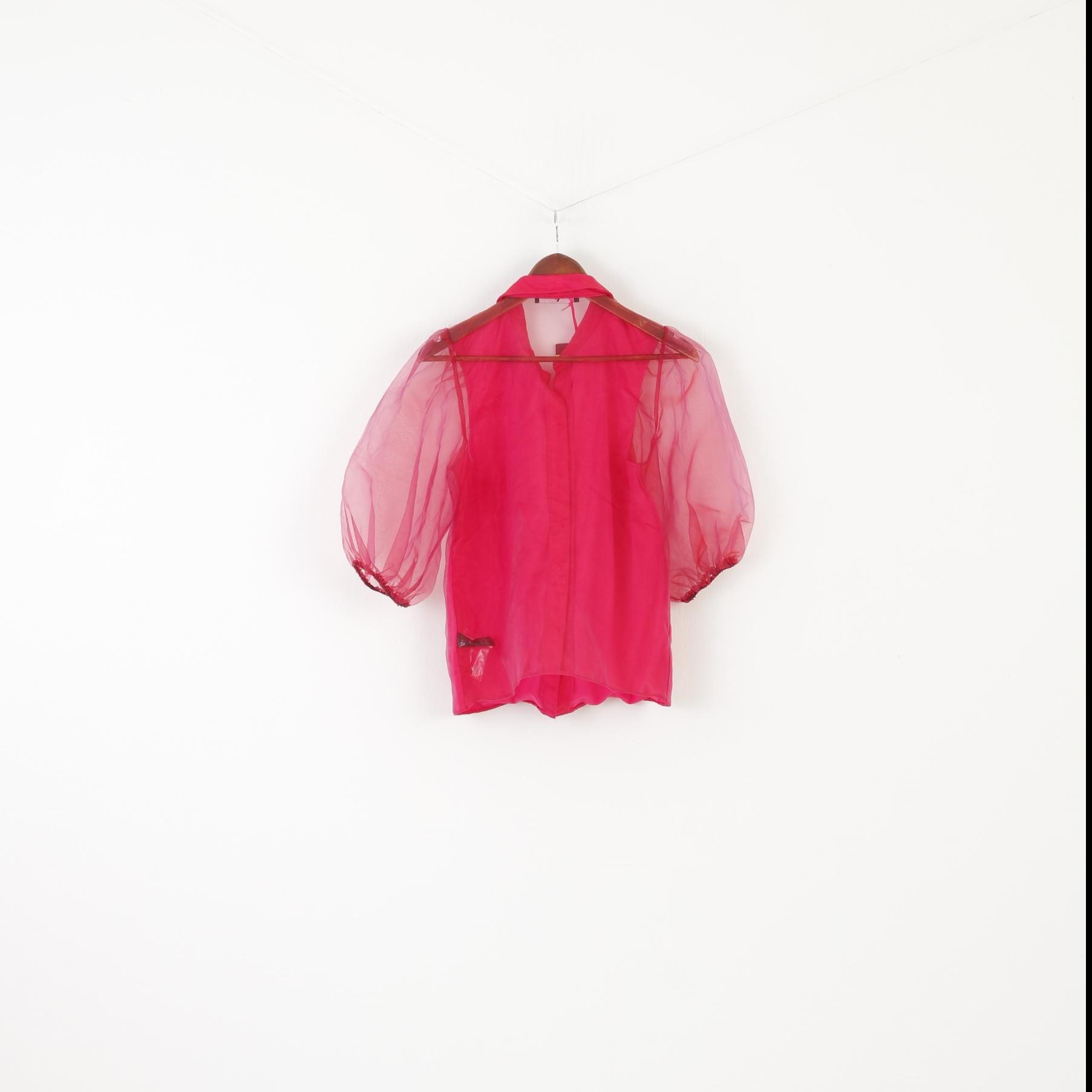 Novità di Very Pink Camicia da donna 10 S Top in materiale rosa trasparente stile retrò