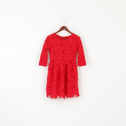Arrogant Dat London Women 10 S Dress Red Floral Lace Short Sleeve Vintage