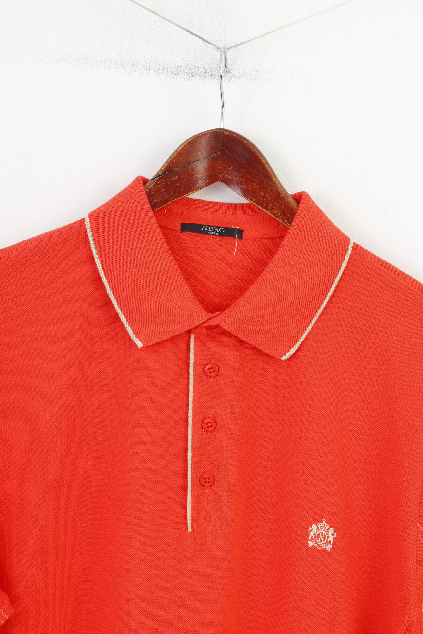 Nero Perla Men L Polo Shirt Orange Detailed Buttons Classic Short Sleeve Vintage Collar Top