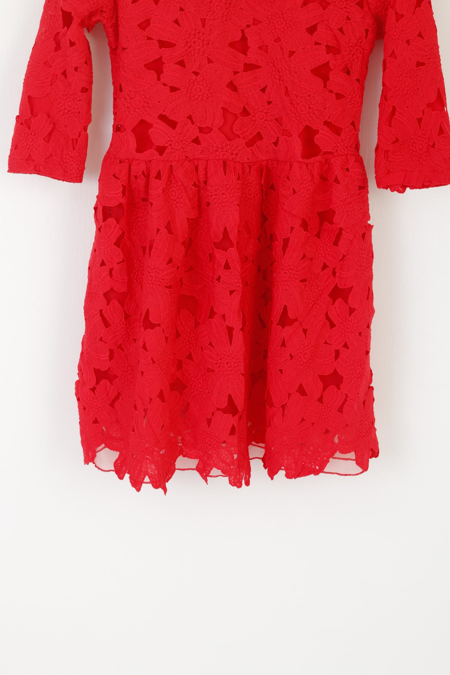 Arrogant Dat London Women 10 S Dress Red Floral Lace Short Sleeve Vintage