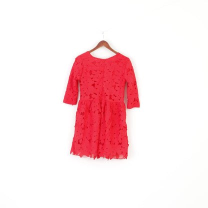 Arrogant Dat London Women 10 S Dress Red Floral Lace Short Sleeve Vintage