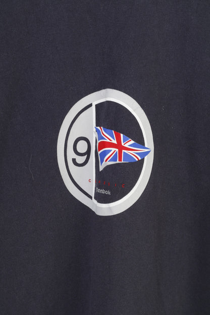 Reebok Classic Women M Shirt Navy Cotton England Vintage Crew Neck Top