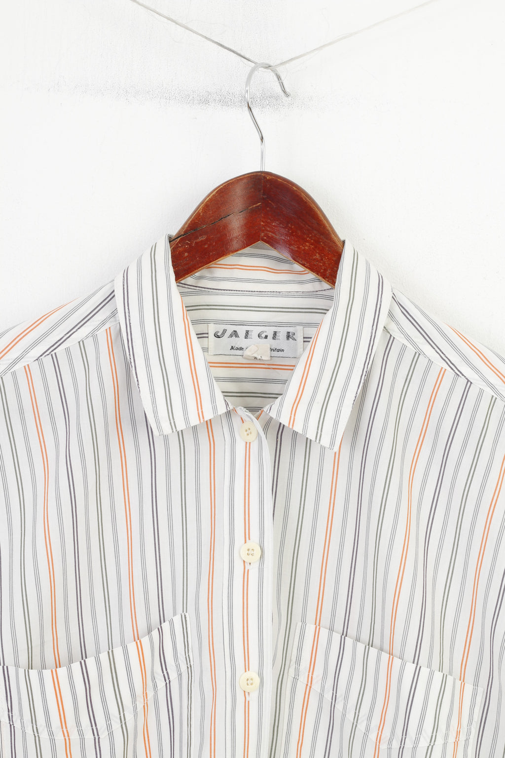 Jaeger Donna M Camicia Casual Top Classico a Maniche Corte in Cotone a Righe Bianche