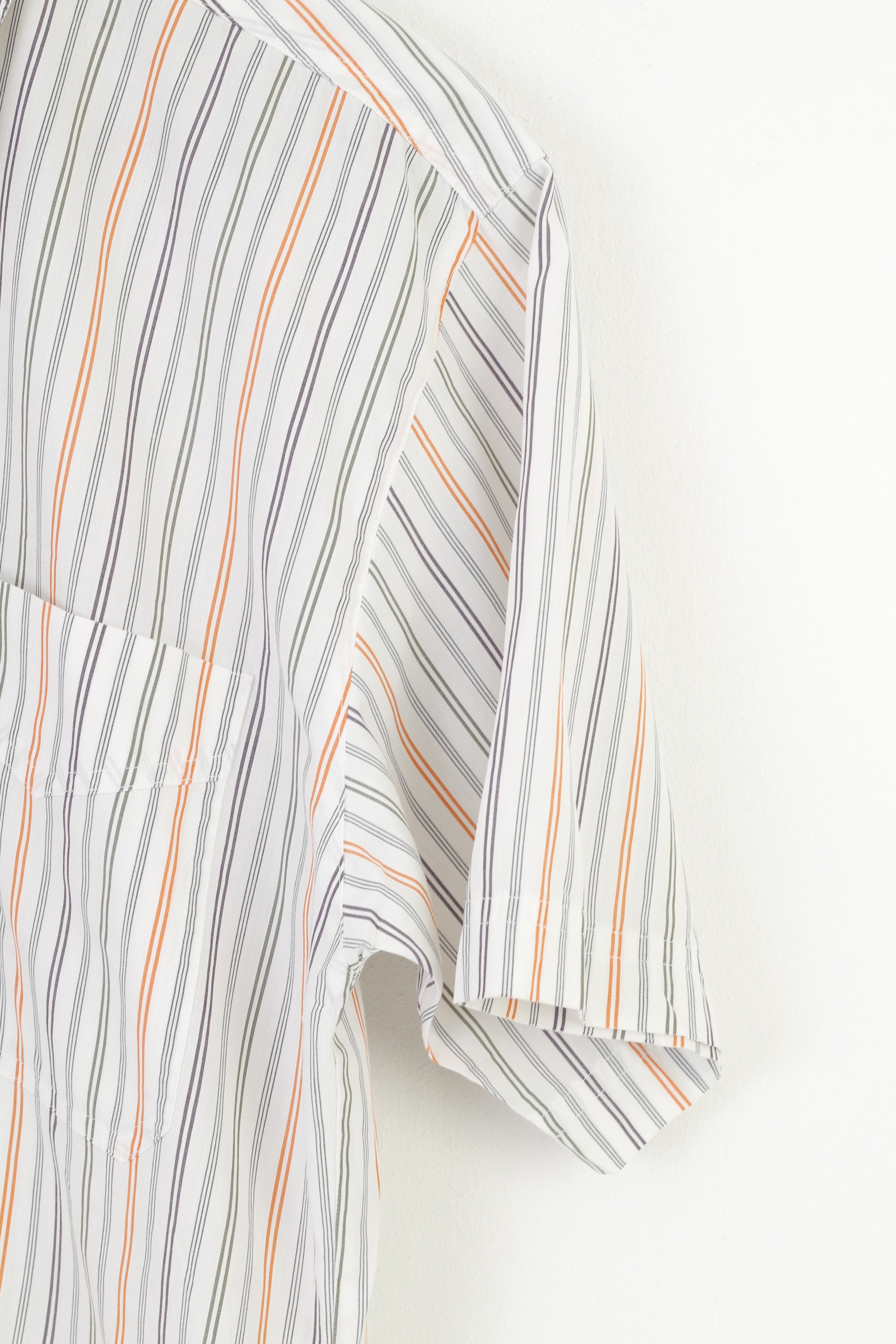 Jaeger Women M Casual Shirt White Striped Short Sleeve  Cotton Collar Classic Top