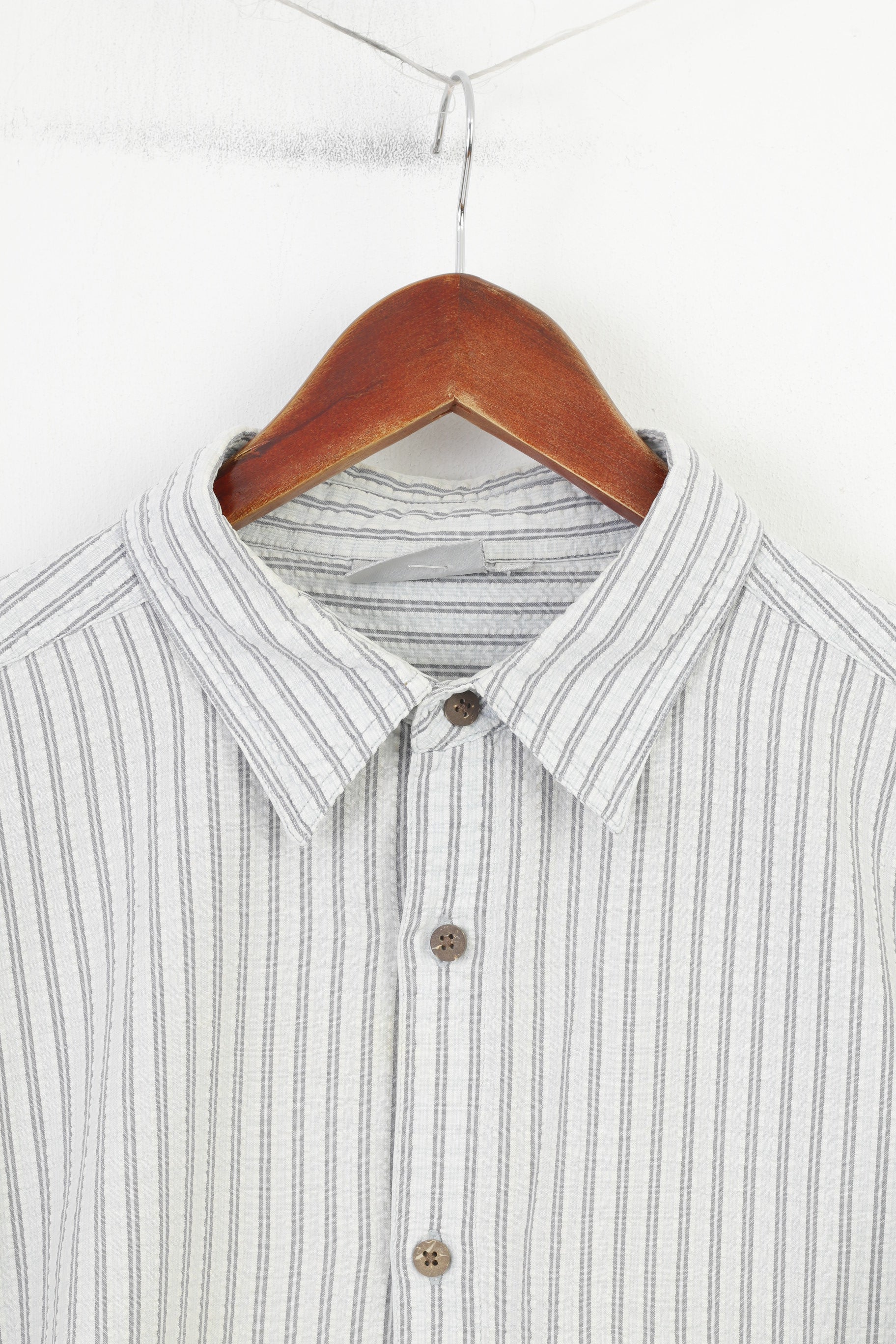 Sprayway Camicia casual da uomo L Top da escursionismo con colletto a maniche corte in cotone grigio chiaro a righe