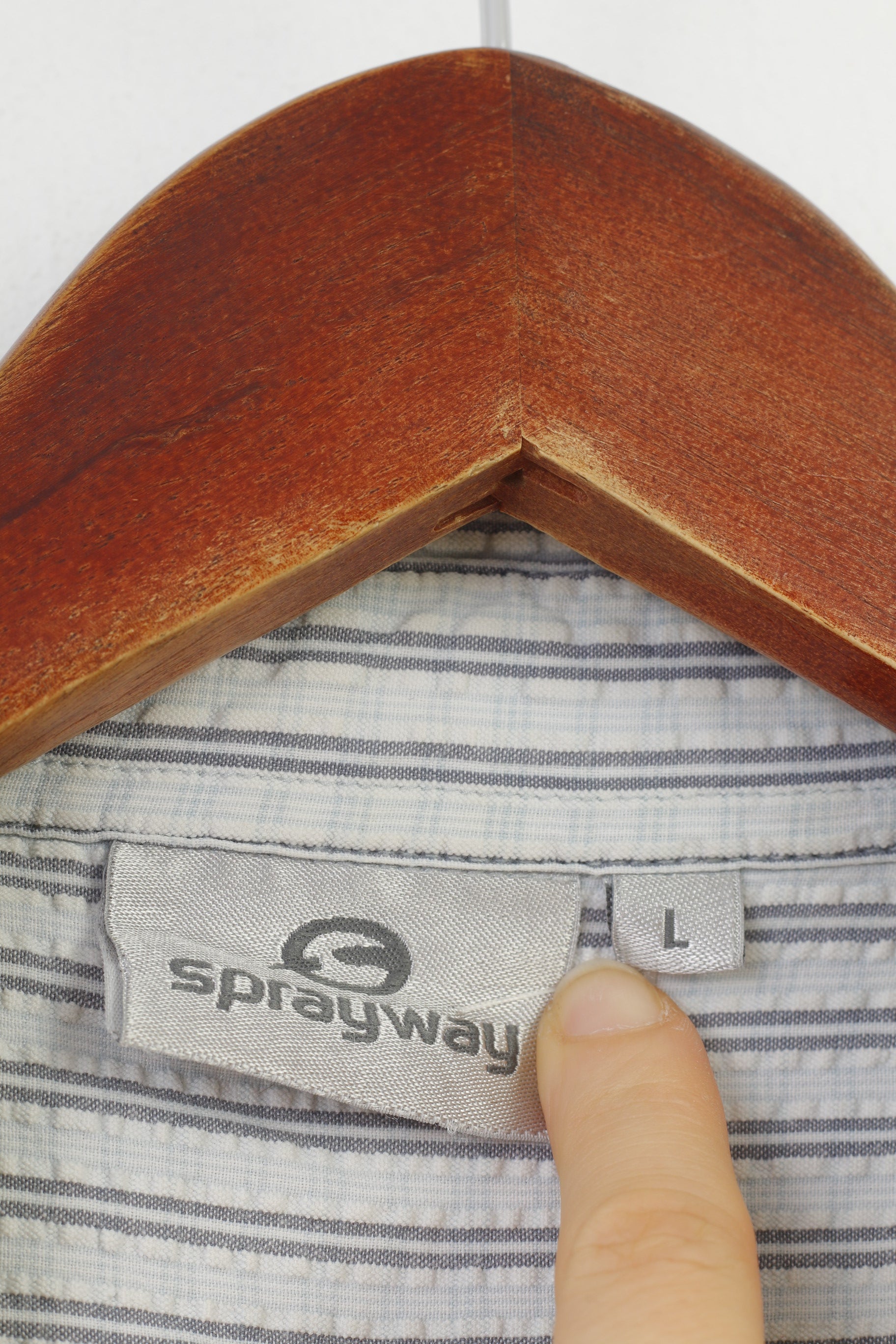 Sprayway Camicia casual da uomo L Top da escursionismo con colletto a maniche corte in cotone grigio chiaro a righe