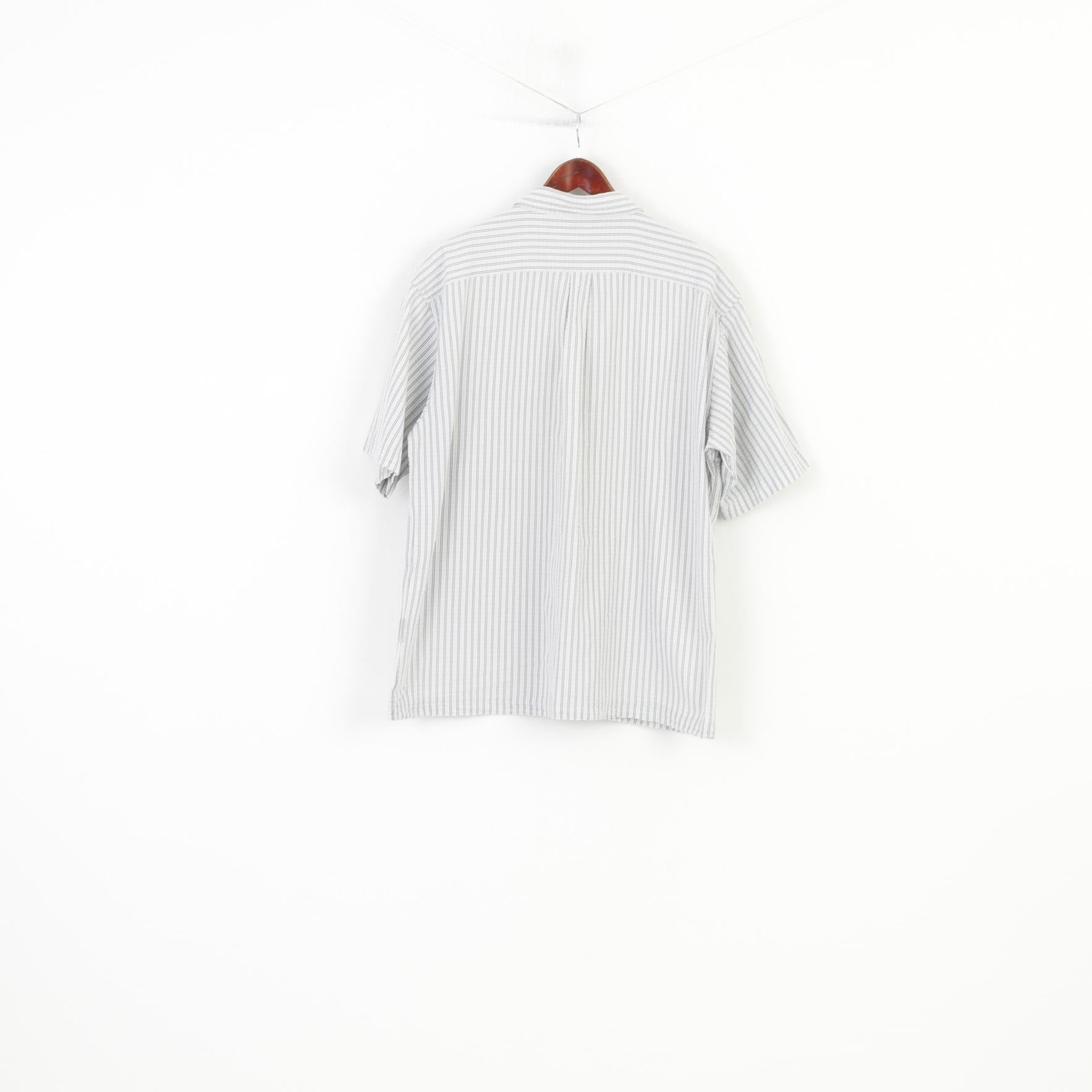 Sprayway Camicia casual da uomo L Top da escursionismo con colletto a maniche corte in cotone grigio chiaro a righe