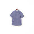 White stuff Men L Navy Casual Shirt Pattern Cotton Vintage Short Sleeve Classic fit Top