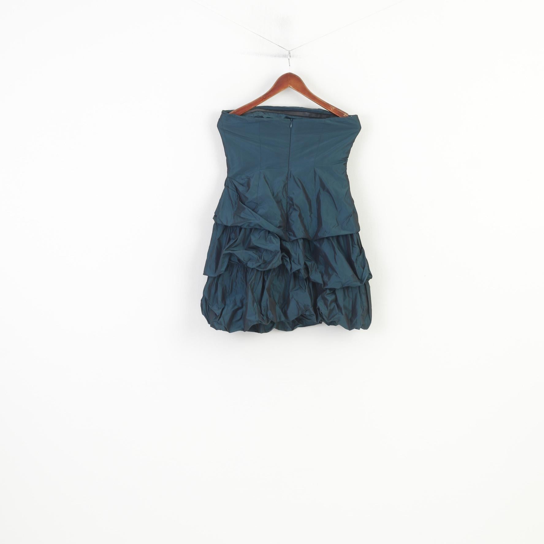 Marie Blanc Women 12 M Mini Dress Bandeau Sea Green Shiny Ruffles Elegant Party Summer Vintage