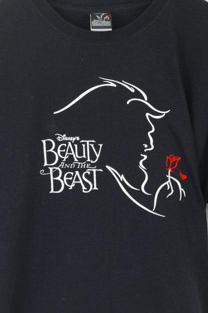 Camicia Disney Beaty And The Beast da uomo XL Top classico in cotone nero con grafica rosa