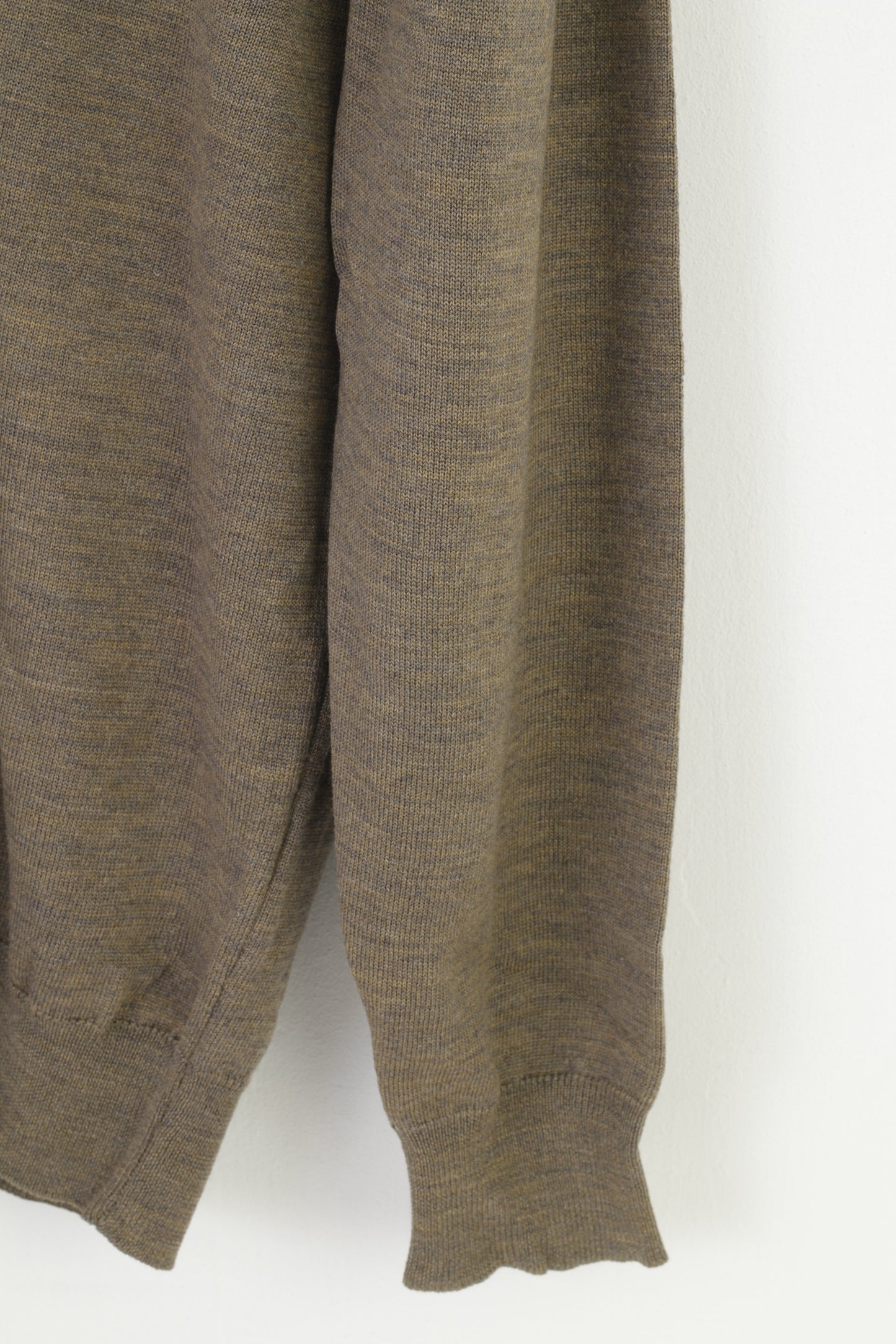 Rene Lezard Men 54 XL Jumper Brown Grey  Merino Wool Made in Italy Sweater V Neck Vintage Top