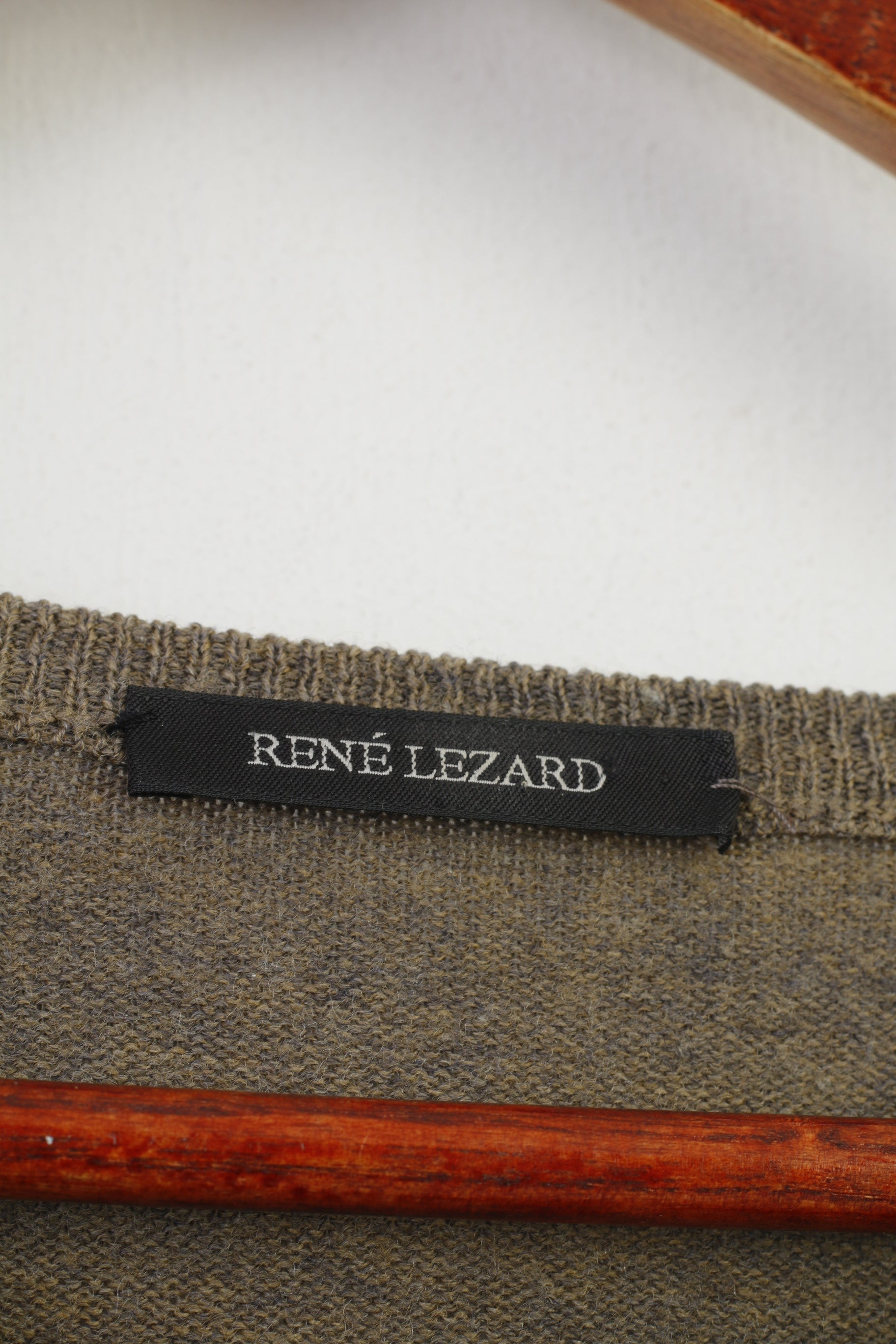 Rene Lezard Men 54 XL Jumper Brown Grey  Merino Wool Made in Italy Sweater V Neck Vintage Top