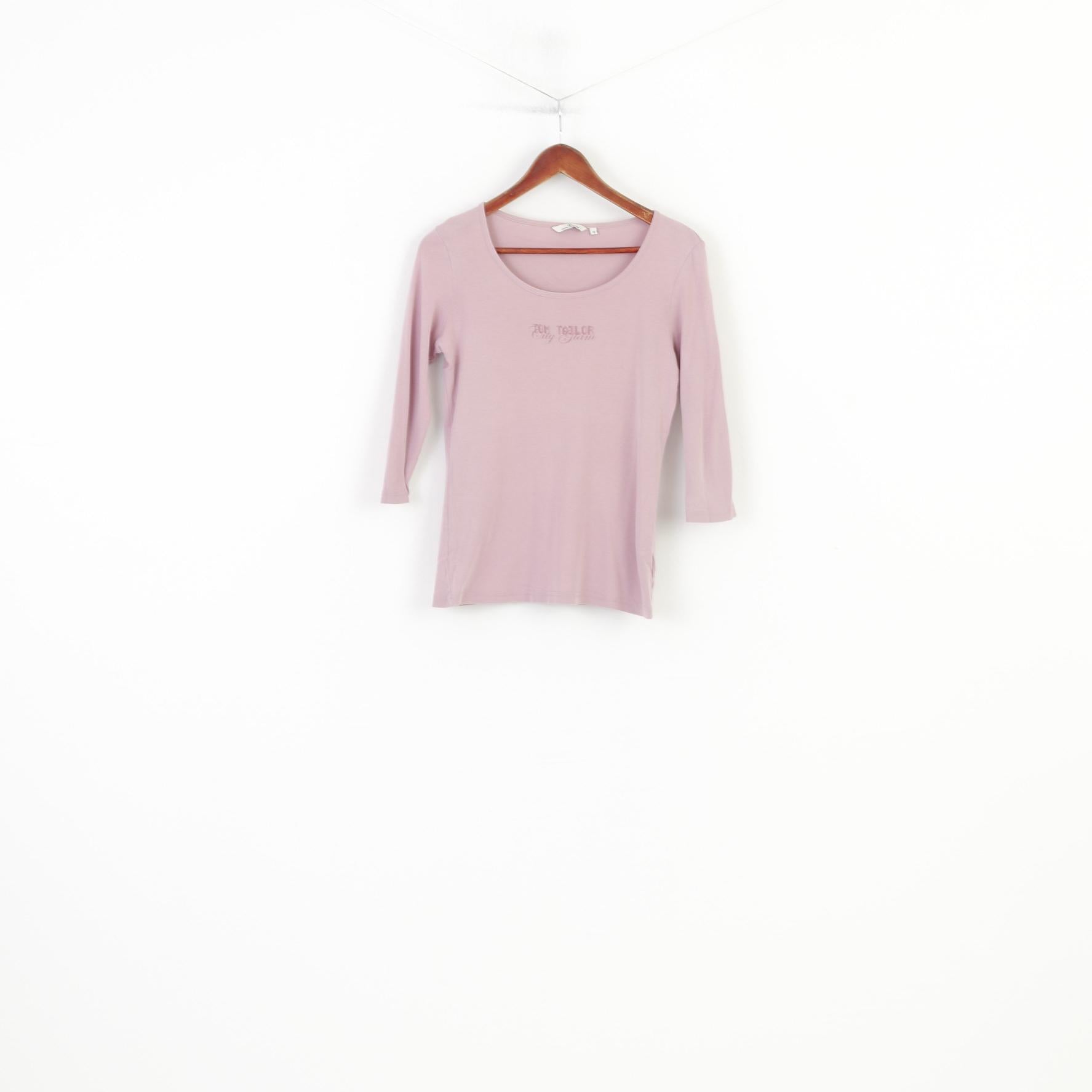 Tom Tailor Women M Shirt Pink City Glam Cotton Top 7/8 Sleeve Crew Neck Top