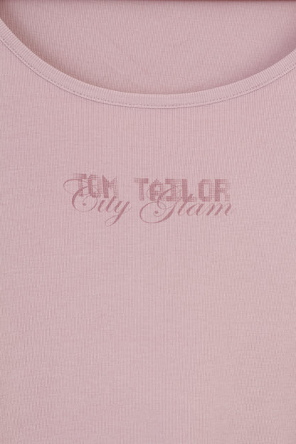Tom Tailor Women M Shirt Pink City Glam Cotton Top 7/8 Sleeve Crew Neck Top