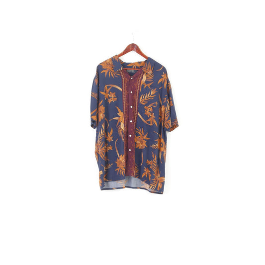 Hammond & Co Men XXL Casual Shirt Navy Floral Vintage Short Sleeve Top