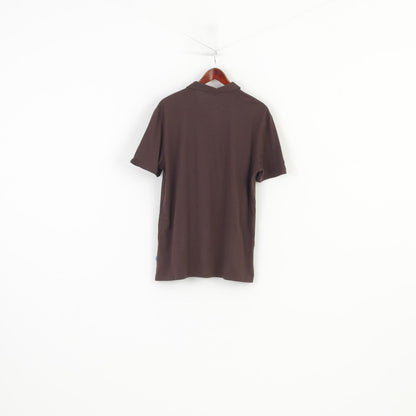 Esprit Polo Homme XL Marron Coton à Carreaux Boutons Détaillés Col Classique Vintage Haut à Manches Courtes