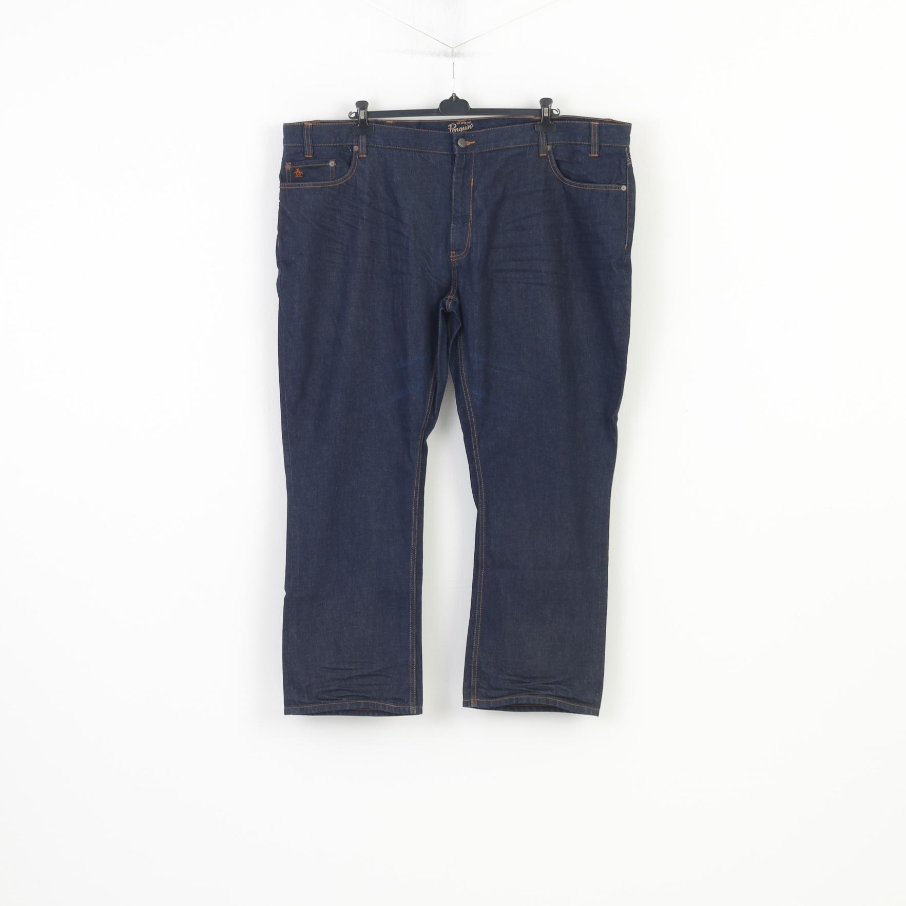 Original Penguin Men 52 Trousers Navy Cotton Jeans Denim Big Size Vintage Pants