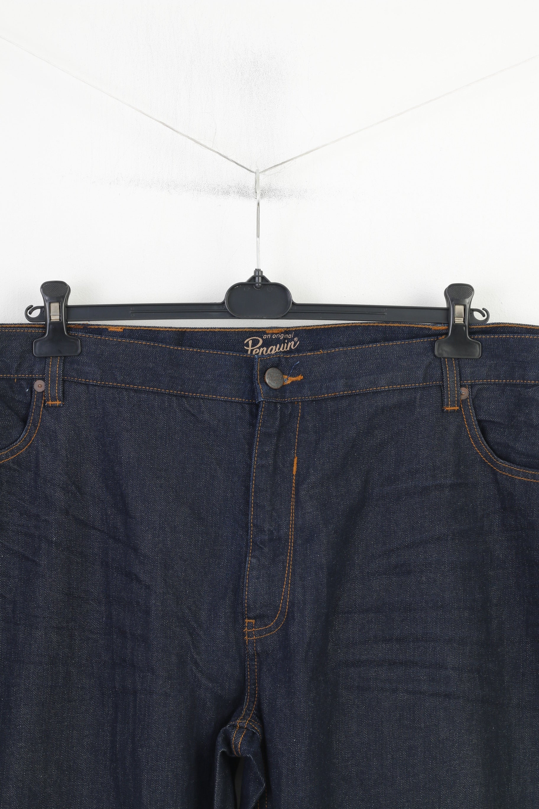 Original Penguin Men 52 Trousers Navy Cotton Jeans Denim Big Size Vintage Pants