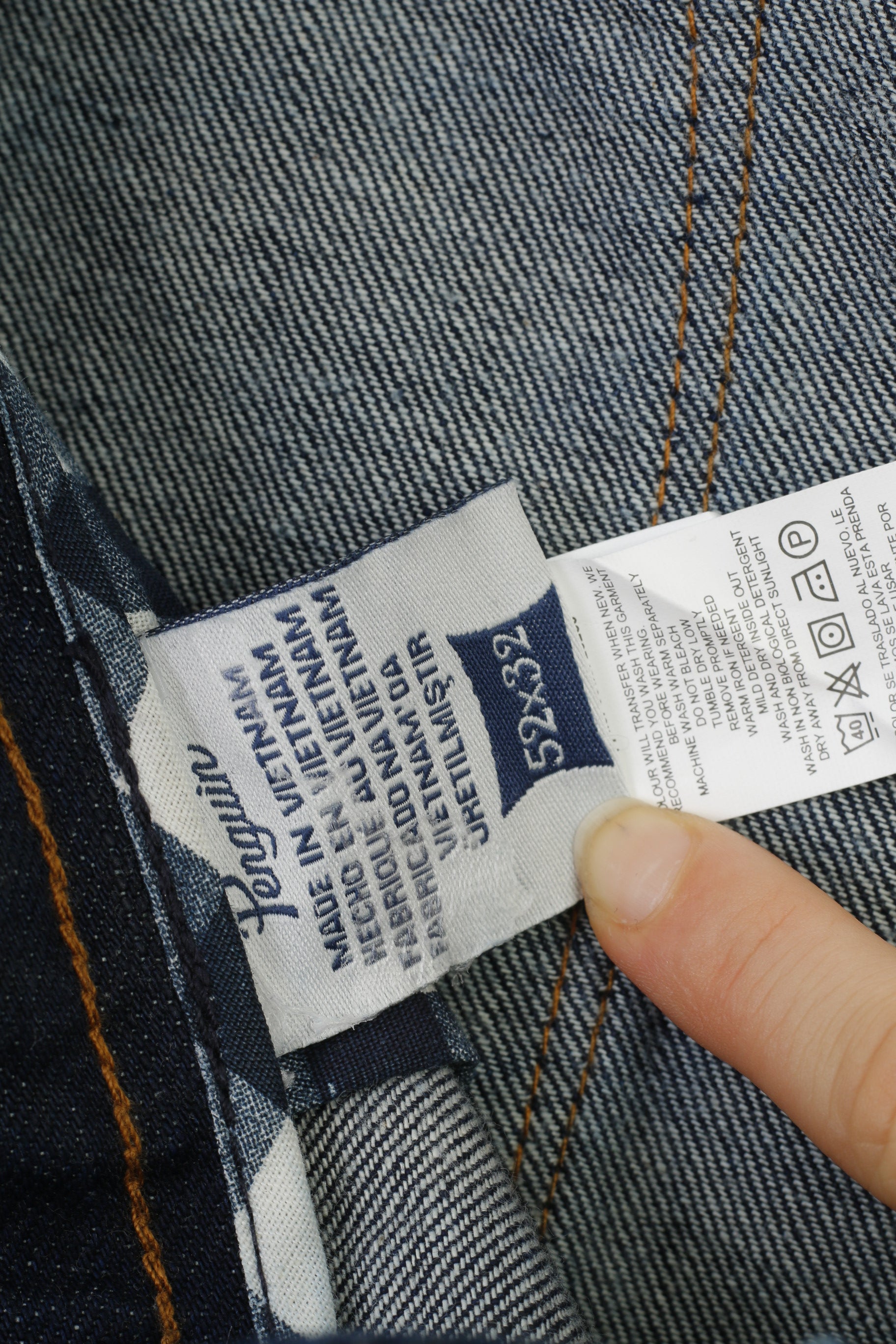 Original Penguin Men 52 Trousers Navy Cotton Jeans Denim Big Size Vintage Pants