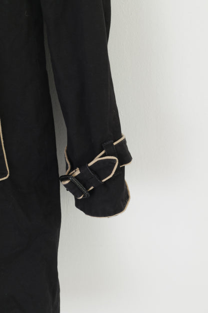 Gap Cappotto da donna in cotone nero dal design casual a pois con cintura vintage