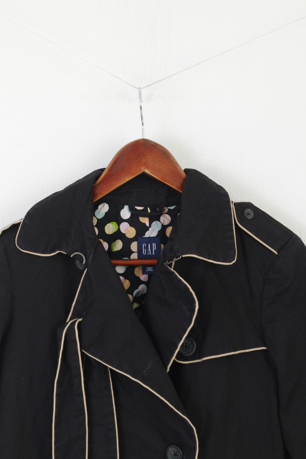 Gap femmes S manteau noir coton Design décontracté points Vintage ceinturé haut