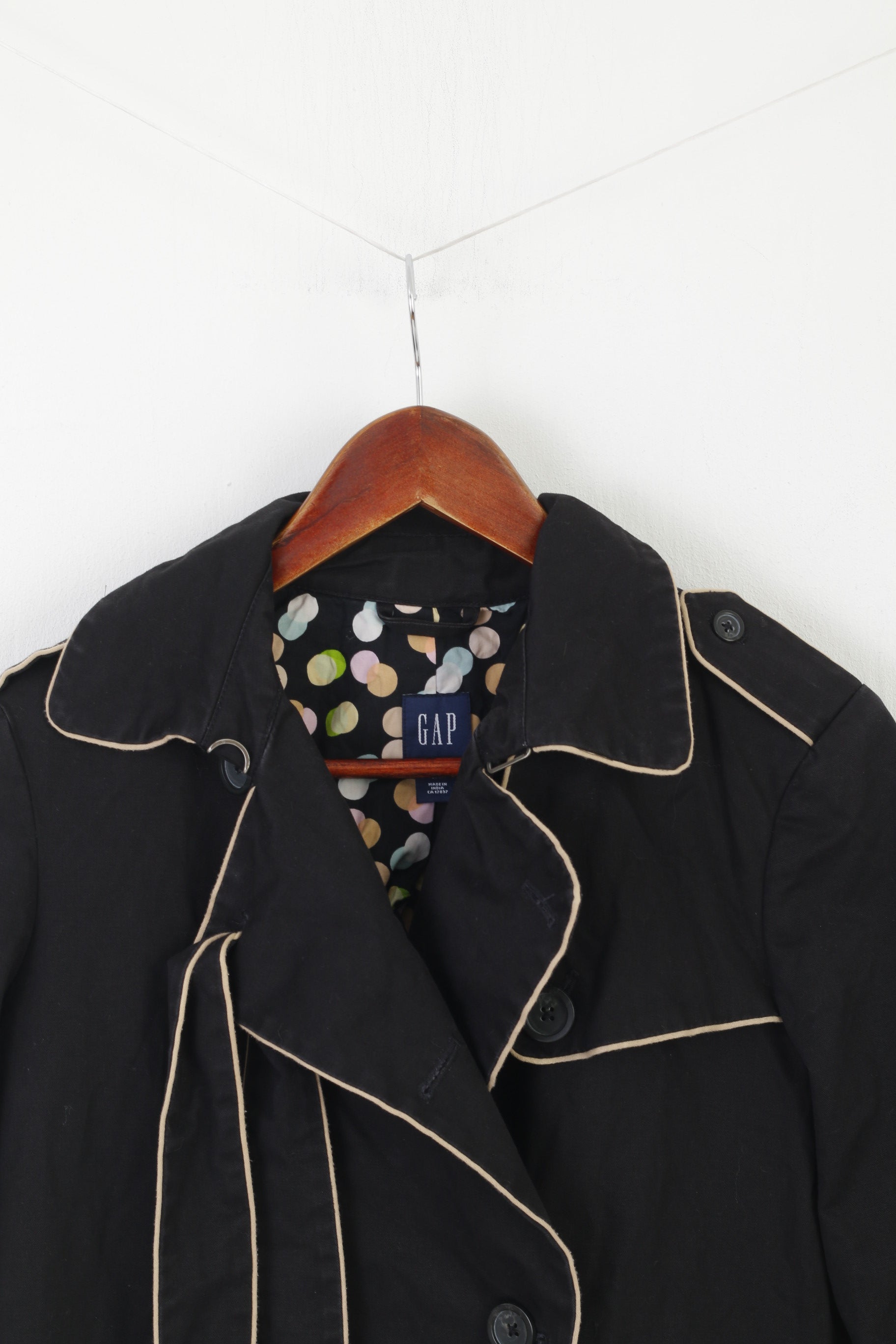 Gap femmes S manteau noir coton Design décontracté points Vintage ceinturé haut