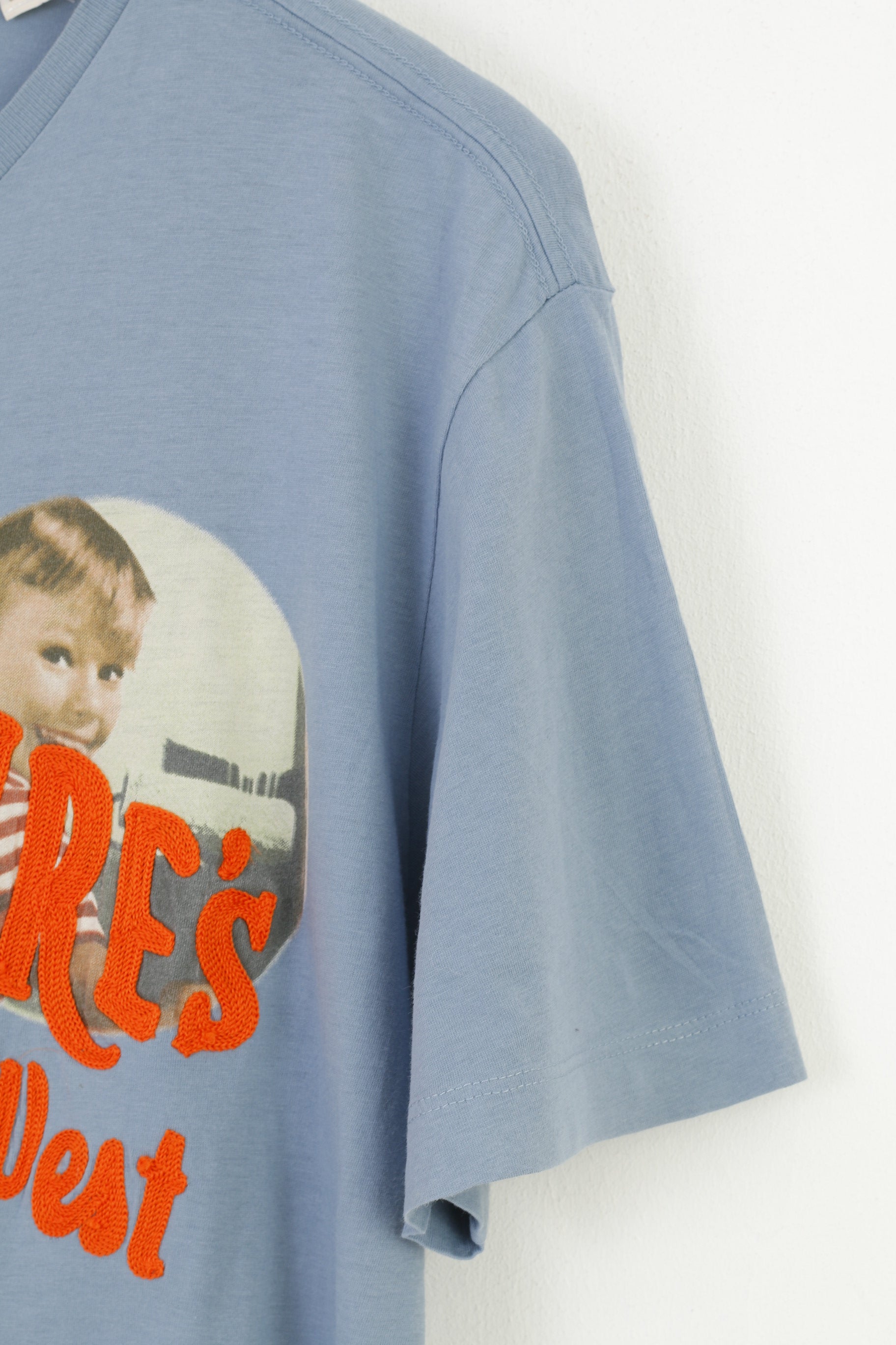 Diesel Men XL T- Shirt Blue Cotton Emroidered Graphic Classic Tee  Crew Neck Top