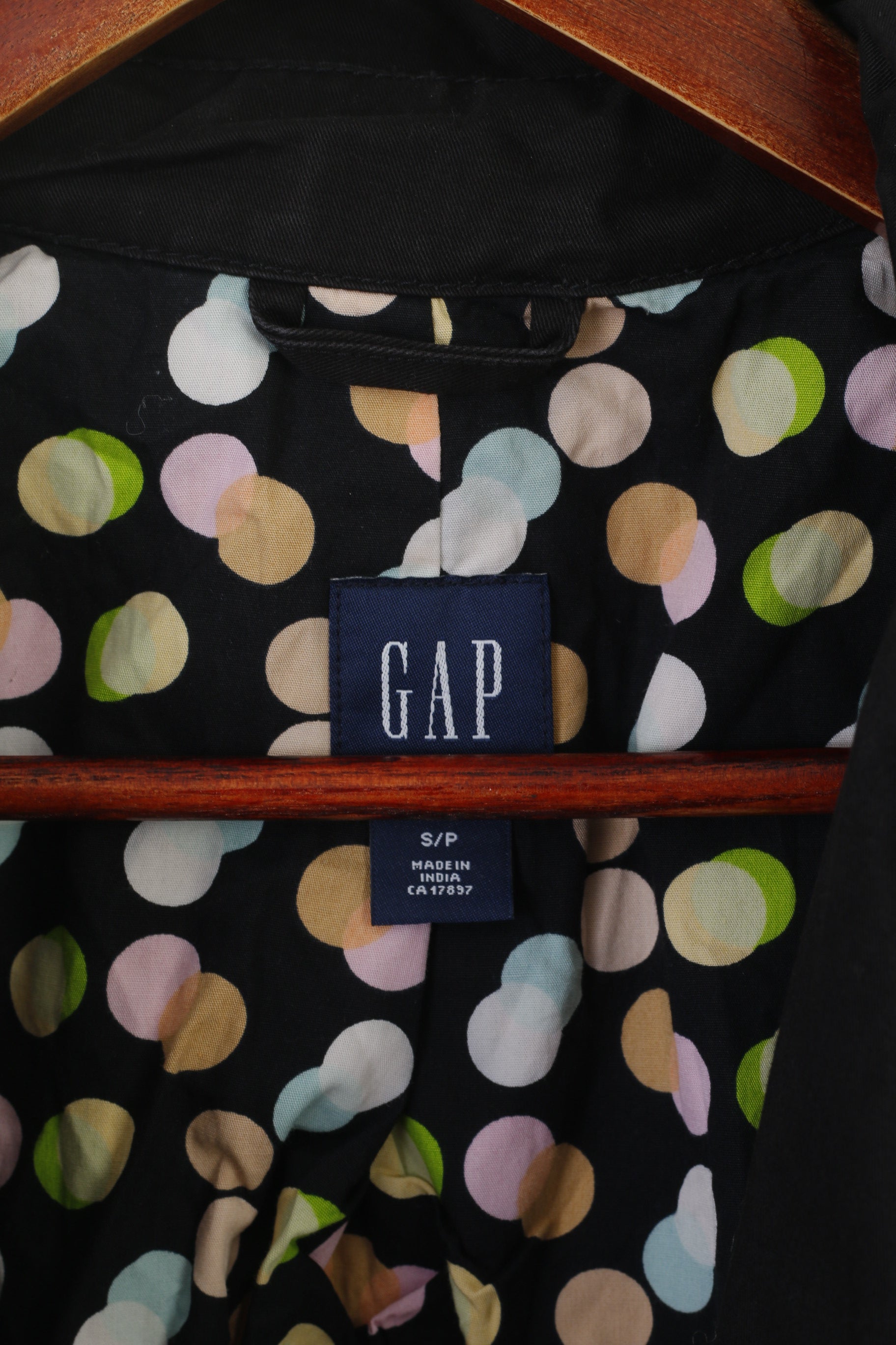 Gap femmes S manteau noir coton Design décontracté points Vintage ceinturé haut