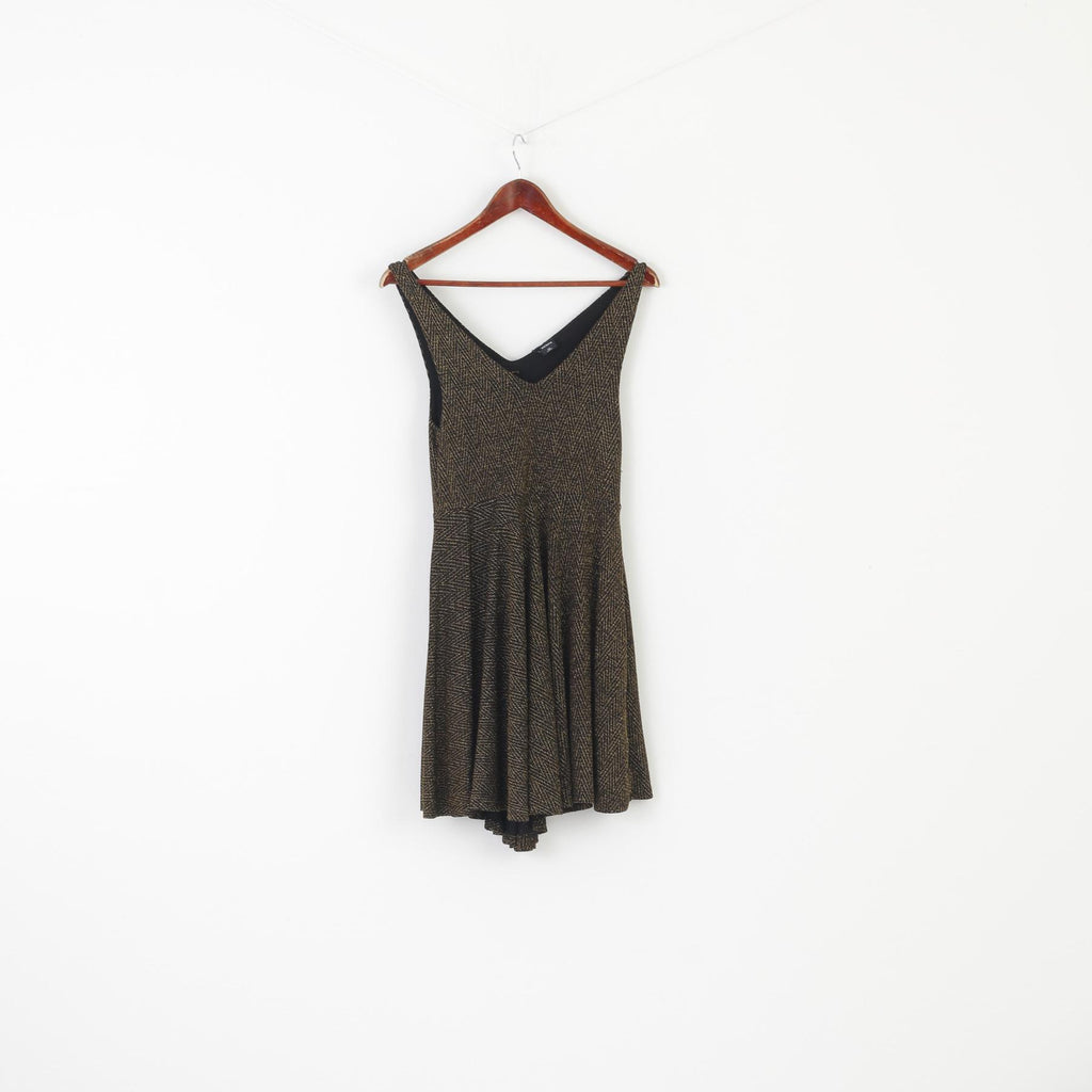 Zebra Women M Dress Black Gold Elegant Sleeveless