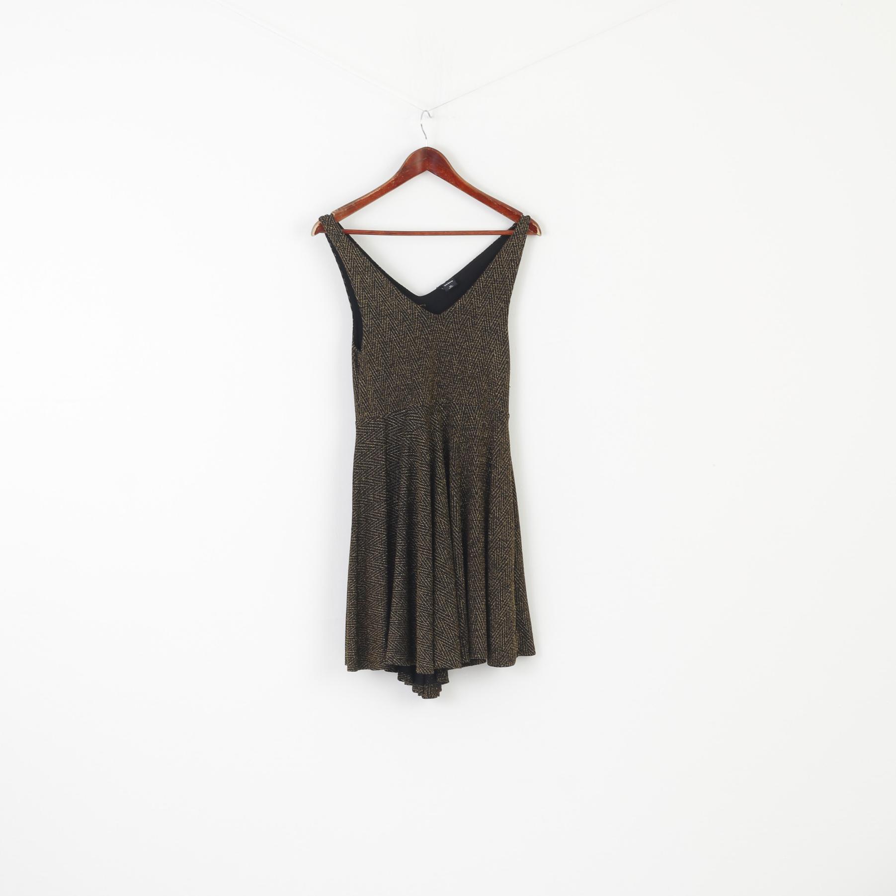 Zebra Women M Dress Black Gold Elegant Sleeveless