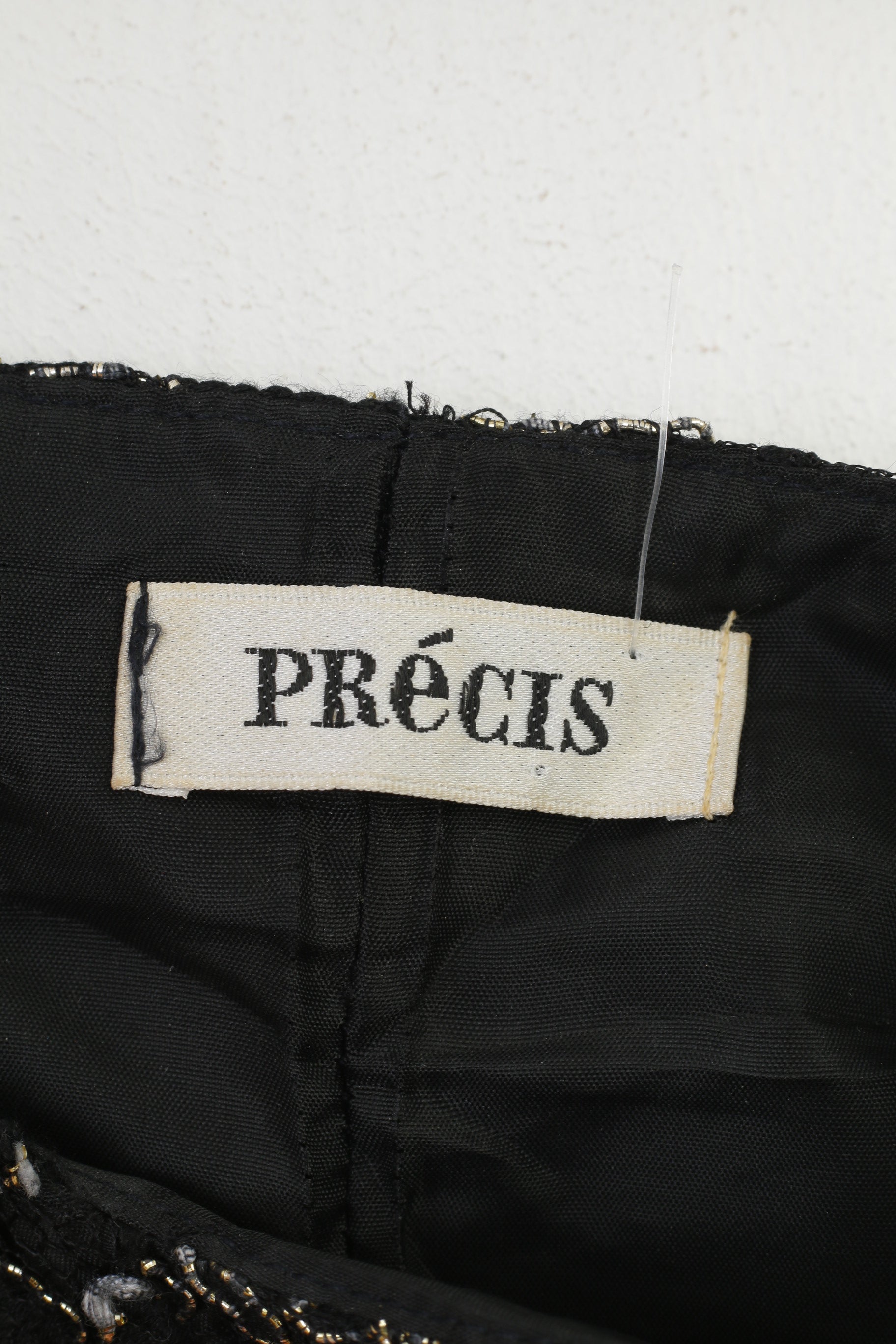 Precis Women 10 M Vest Buttons Front Black Embroidered Gold Vintage Elegant Top