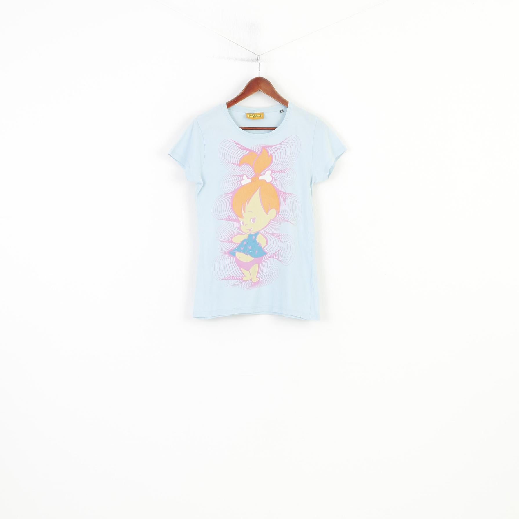 The Flinstones Women XL T-Shirt  Flintstone Graphic Blue Crew Neck Cotton Top