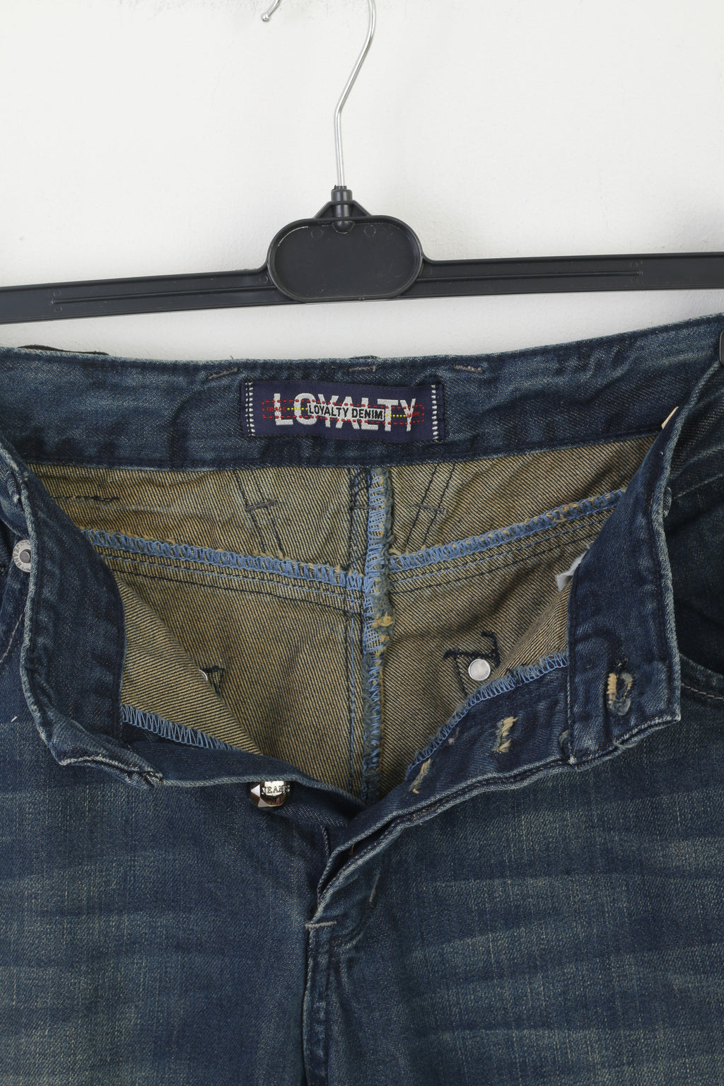 Loyalty Denim Hommes 34 50 Jeans Pantalon Marine Coton Pantalon Droit Déchiré