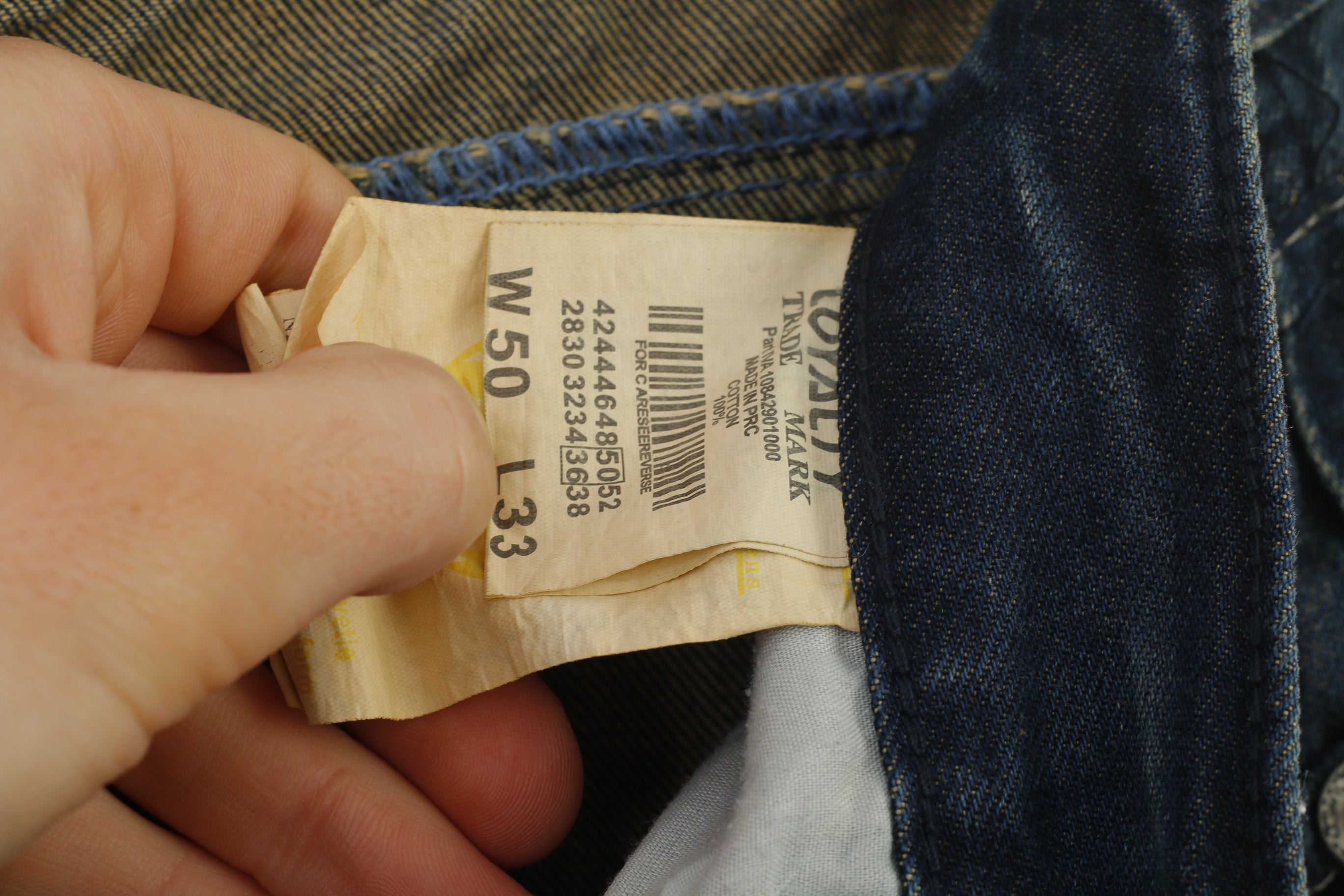 Loyalty Denim Hommes 34 50 Jeans Pantalon Marine Coton Pantalon Droit Déchiré