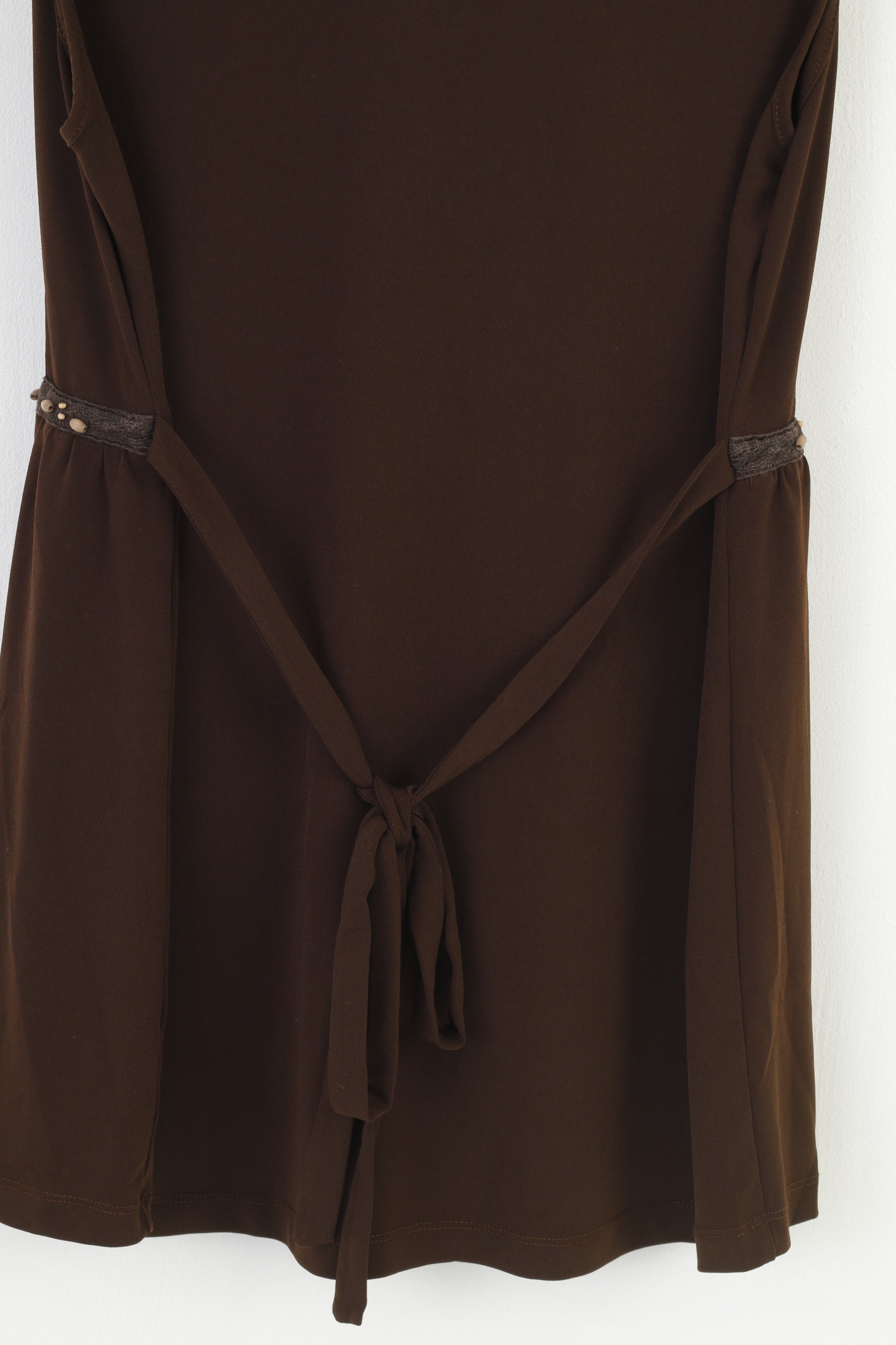 Motherhood Maternity Women M Shirt Brown V Neck Sleeveless Stretch Belt Top