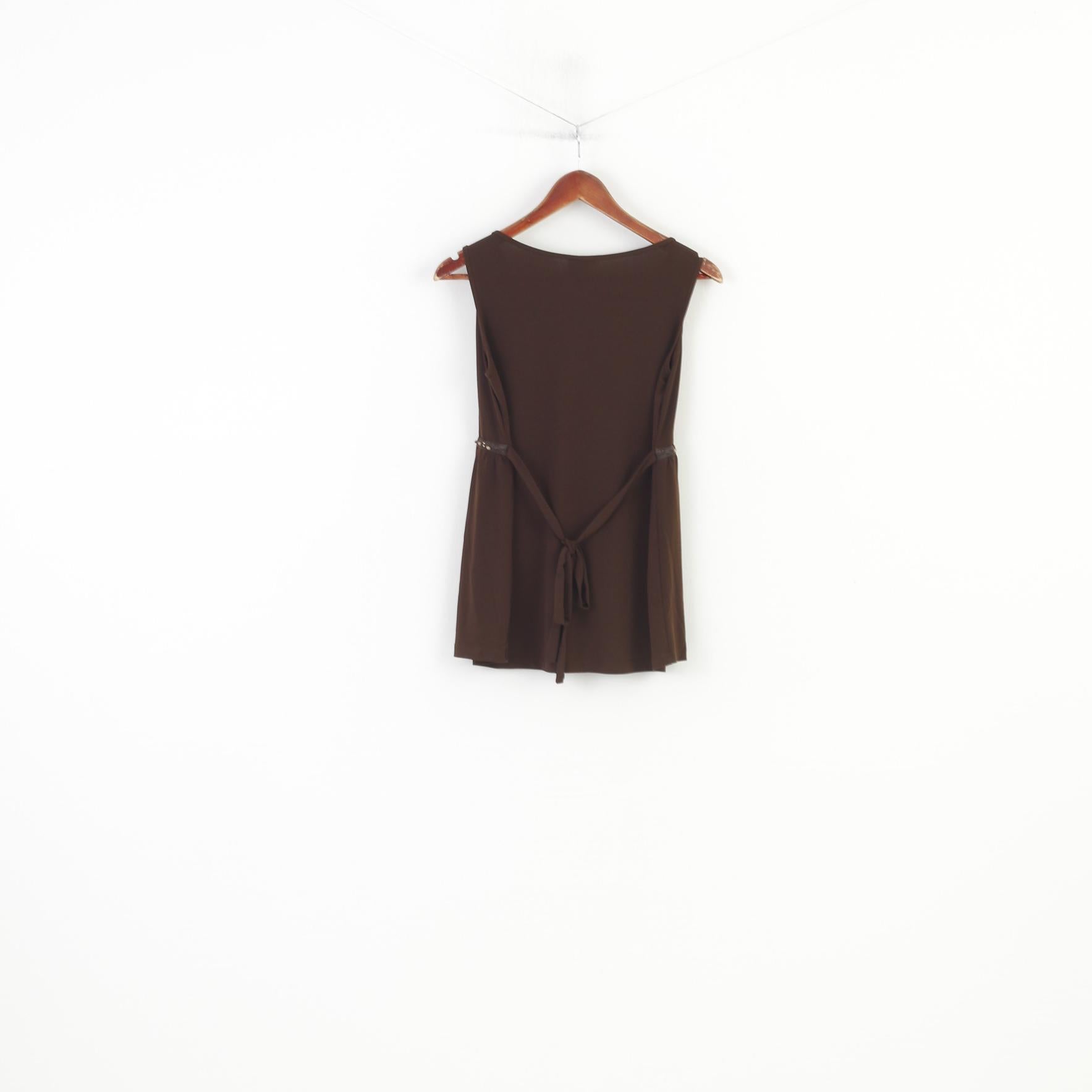 Motherhood Maternity Women M Shirt Brown V Neck Sleeveless Stretch Belt Top