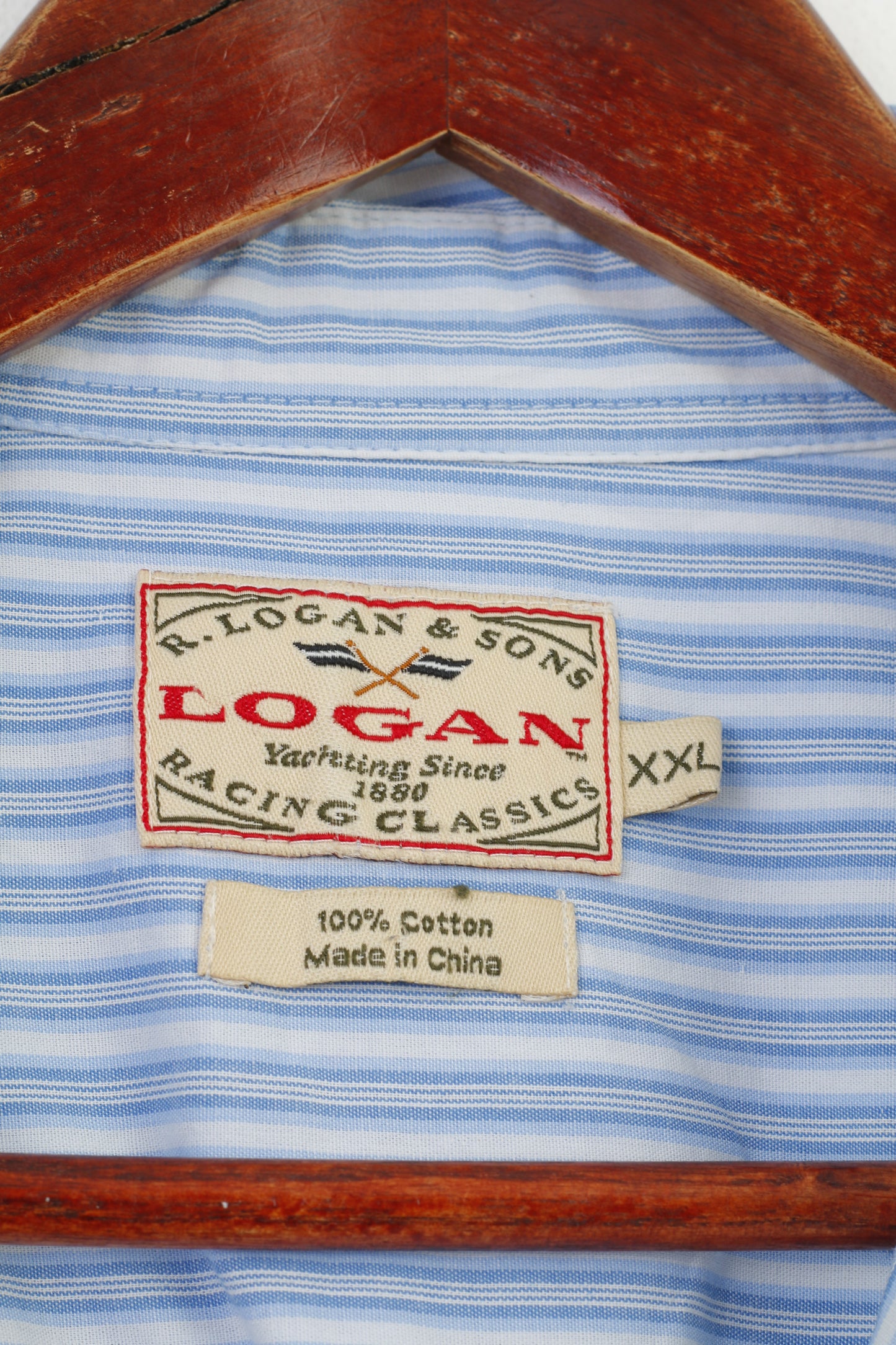 Logan Men 2XL Casual Shirt Short Sleeve Striped Cotton Blue Racing Classic Elegant Top